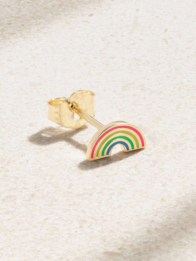 Alison Lou Rainbow 14-karat Gold And Enamel Earring