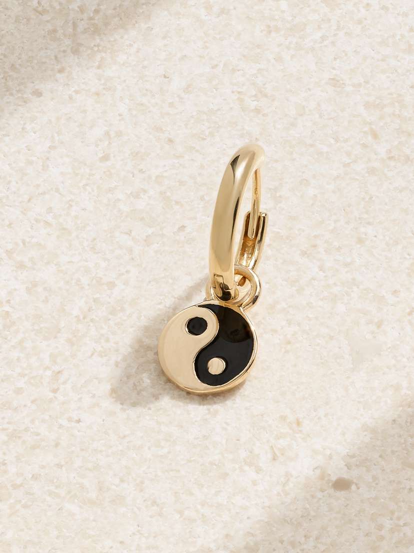 Alison Lou Yin Yang 14-karat Gold And Enamel Single Hoop Earring