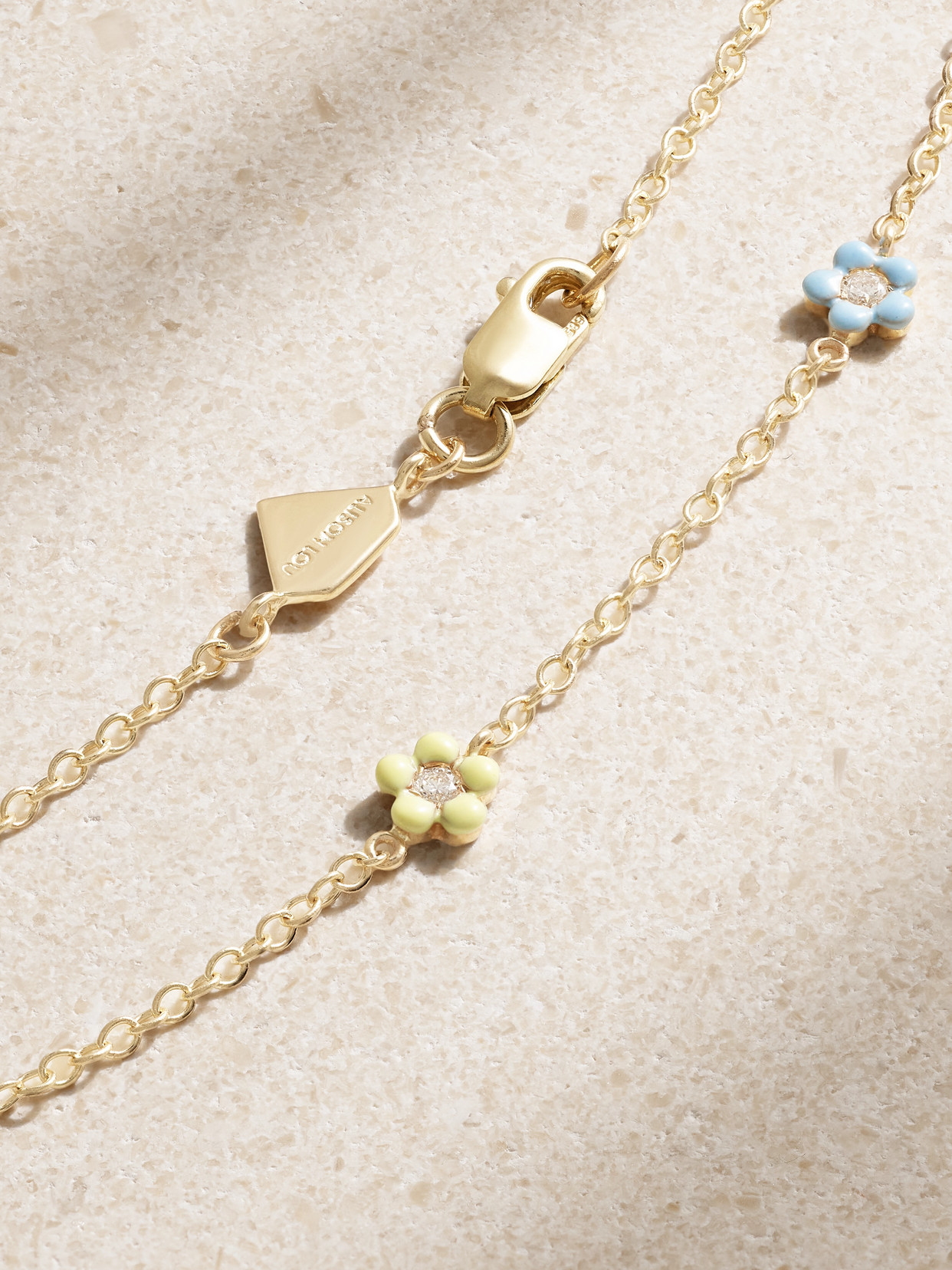 Alison Lou Mini Flower By The Yard 14-karat Gold, Diamond And Enamel Bracelet In Gold