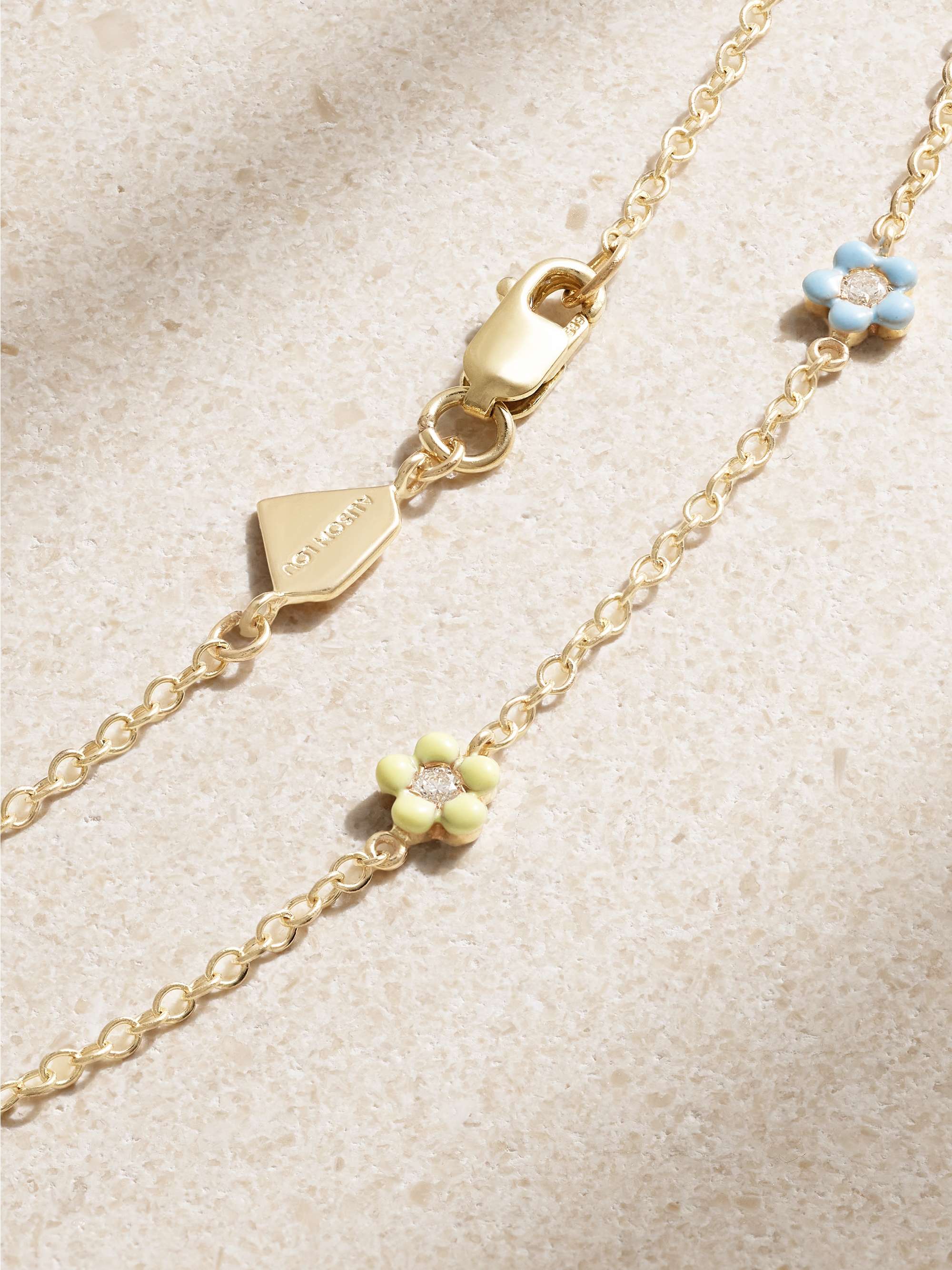 ALISON LOU Mini Flower By The Yard 14-karat gold, diamond and enamel bracelet
