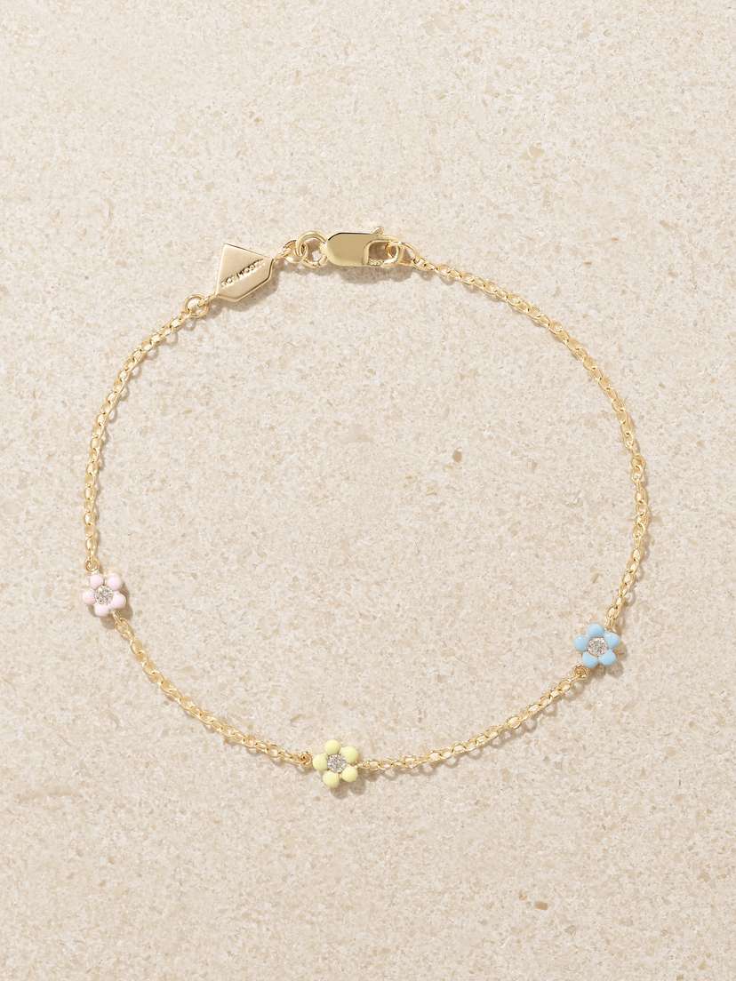 Alison Lou Mini Flower By The Yard 14-karat Gold, Diamond And Enamel Bracelet