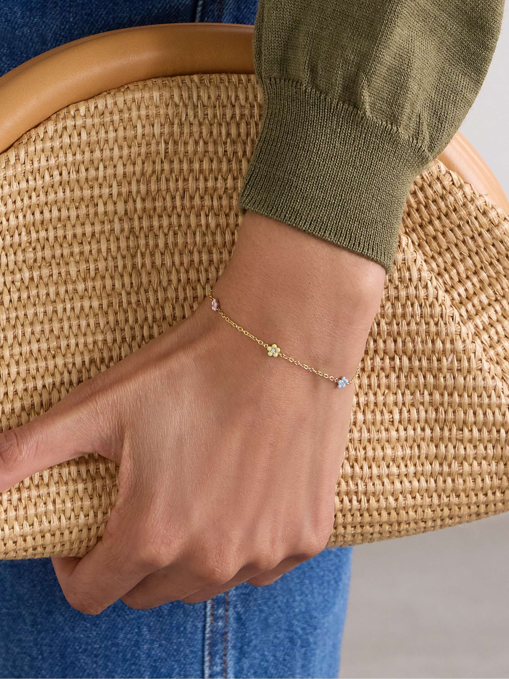 ALISON LOU Mini Flower By The Yard 14-karat gold, diamond and enamel bracelet
