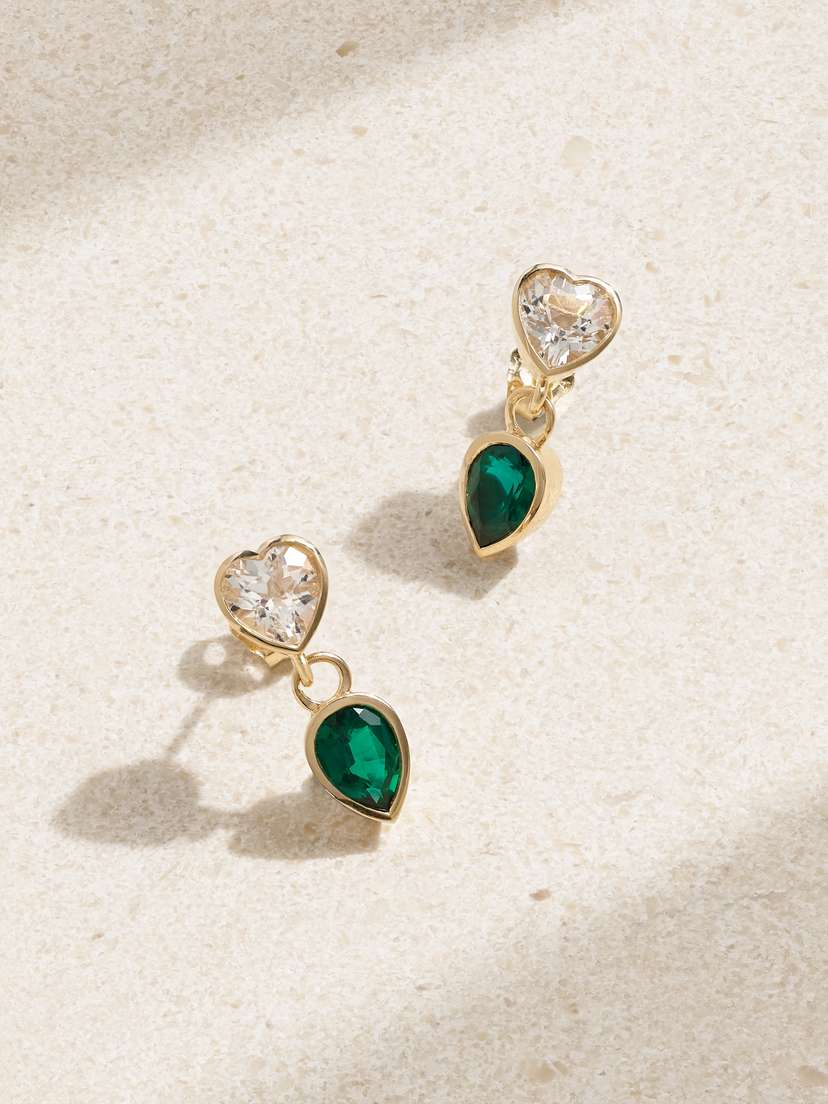 Alison Lou Lover + Tear 14-karat Gold, Topaz And Emerald Earrings