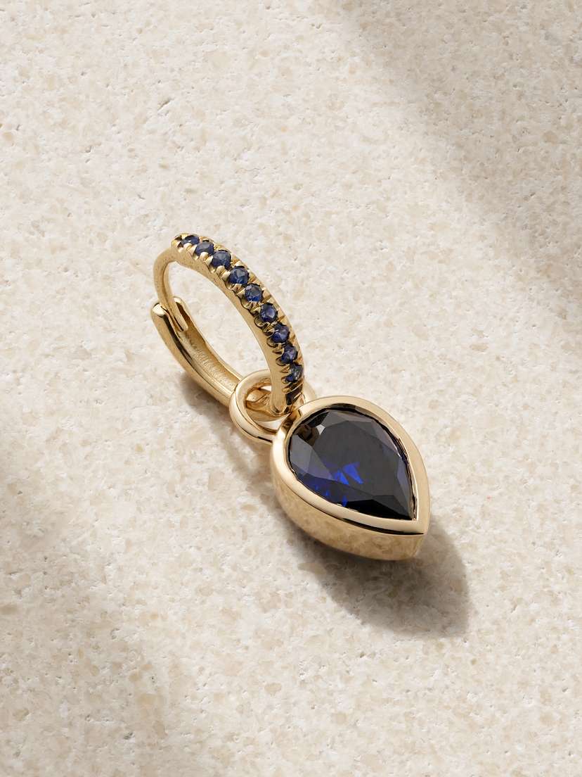 Alison Lou Tear 14-karat Gold, Sapphire And Laboratory-grown Sapphire Single Hoop Earring
