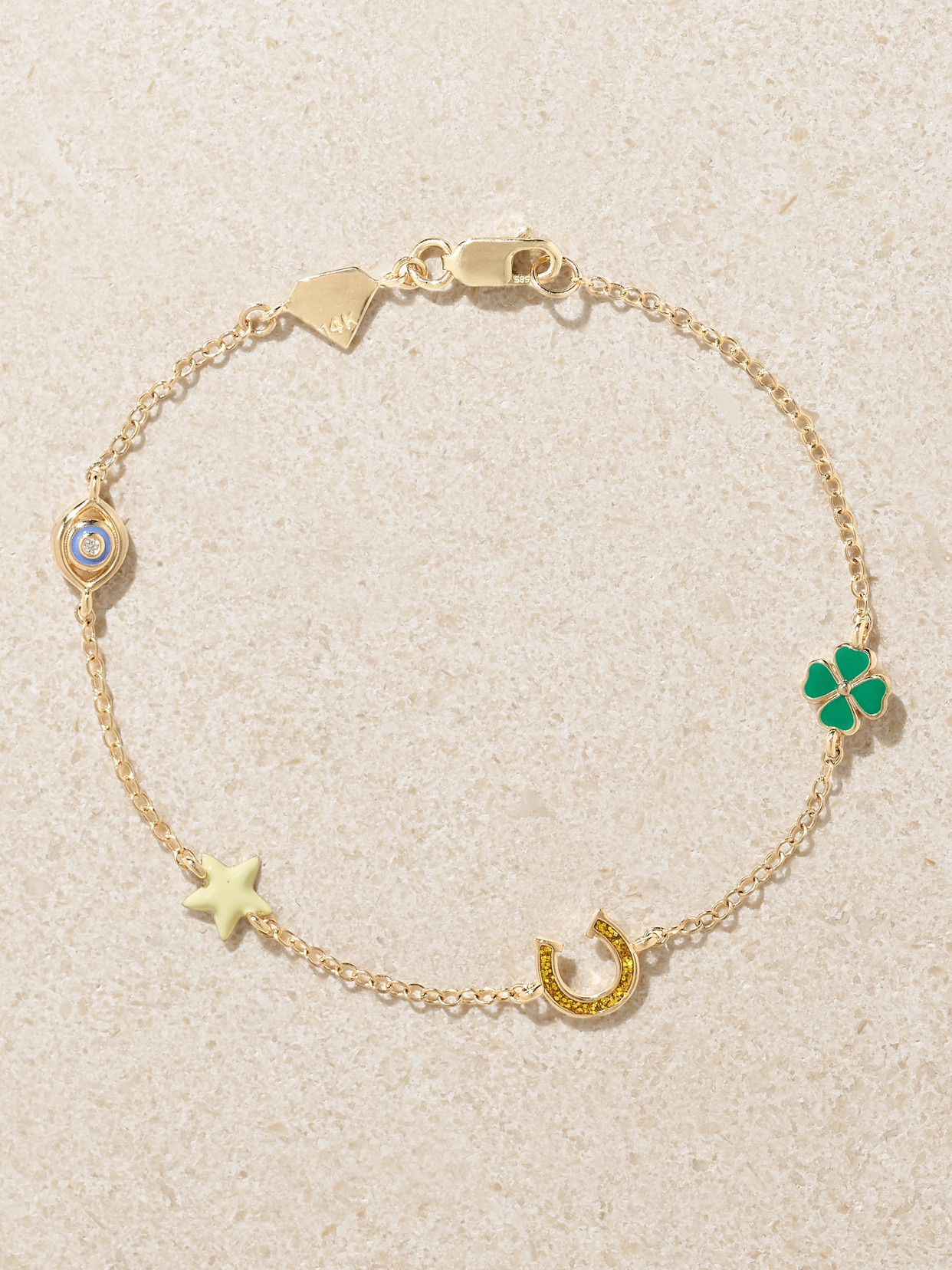 Alison Lou Lucky By The Yard 14-karat Gold, Enamel And Diamond Bracelet