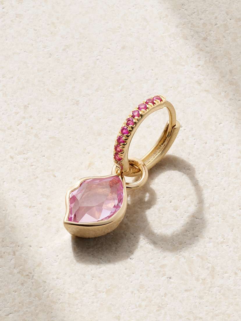 Alison Lou Smooch 14-karat Gold, Sapphire And Laboratory-grown Sapphire Single Hoop Earring