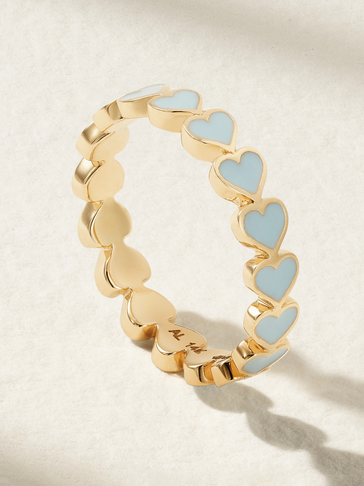 Alison Lou Heart Stack 14-karat Gold And Enamel Ring In Green