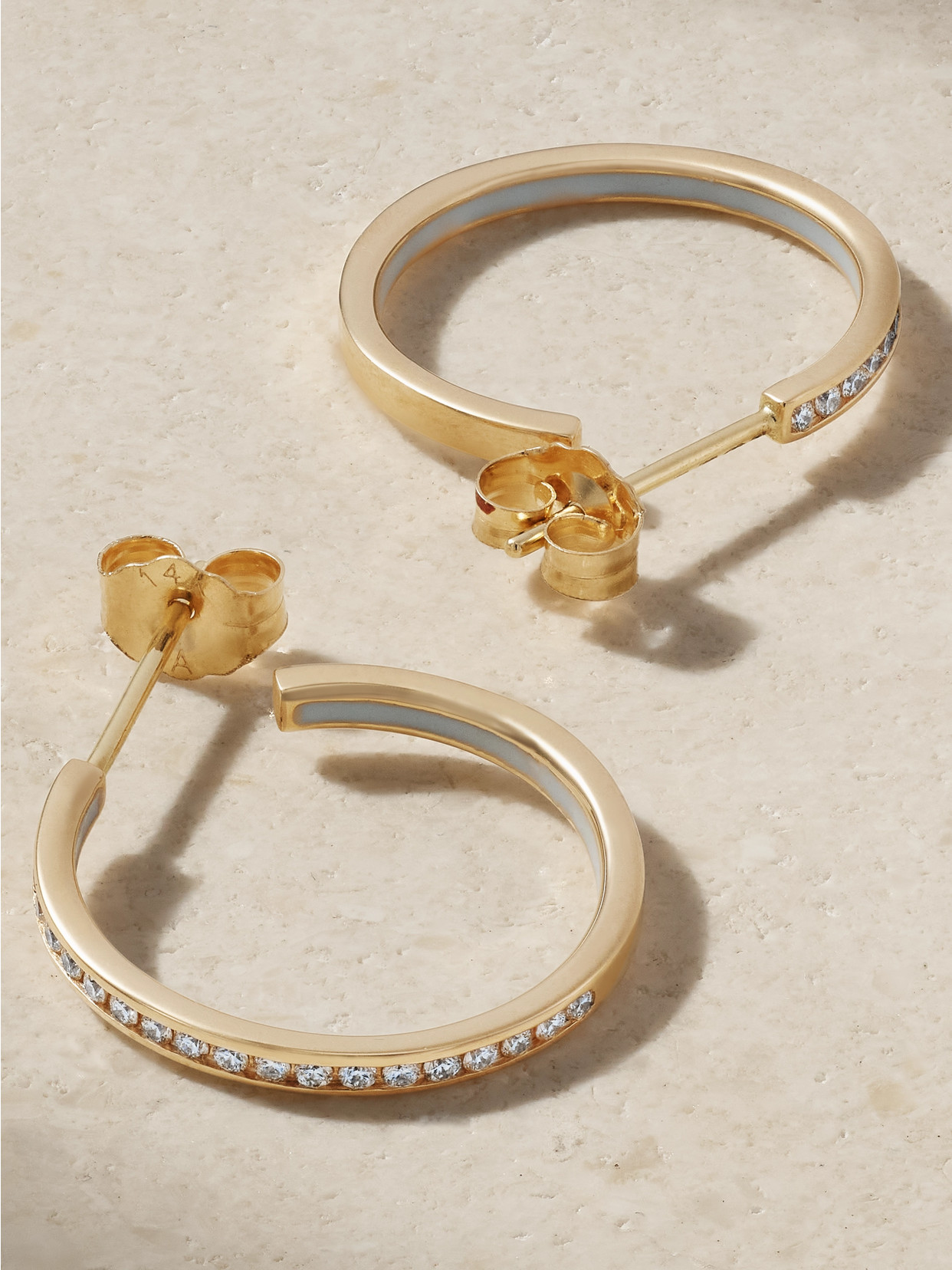 Alison Lou Small Linear 14-karat Gold, Diamond And Enamel Hoop Earrings In Blue
