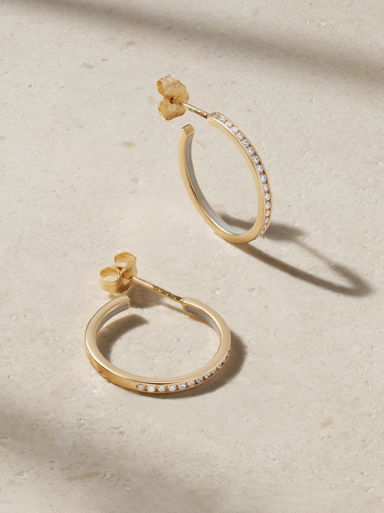 Alison Lou Small Linear 14-karat Gold, Diamond And Enamel Hoop Earrings In Blue
