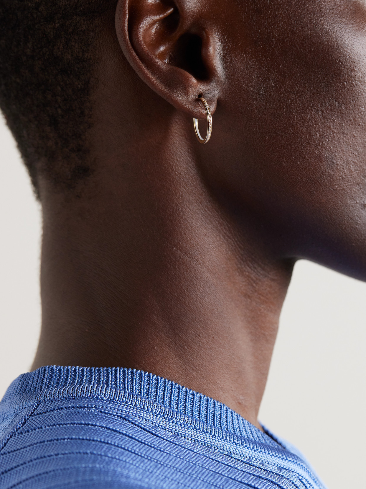 Alison Lou Small Linear 14-karat Gold, Diamond And Enamel Hoop Earrings In Blue
