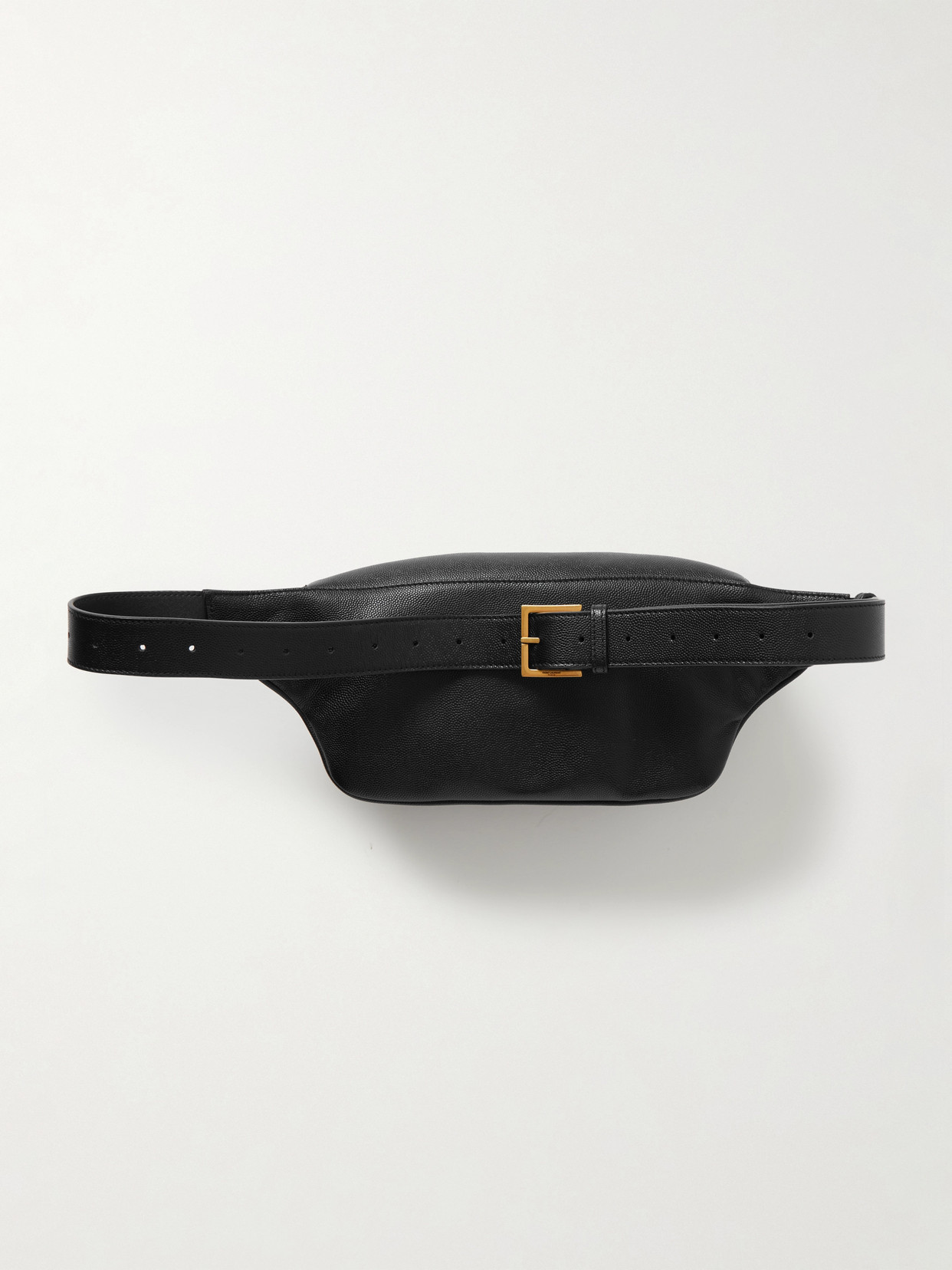 Shop Saint Laurent Cassandre Textured-leather Belt Bag In Black