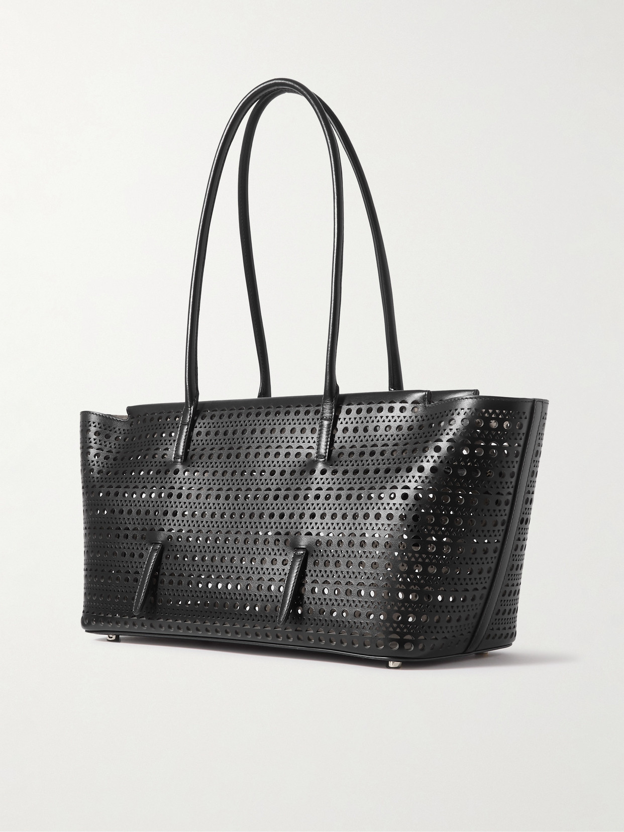 Alaïa Neo Mina 20 Perforated Top-handle Bag In Leather In Black