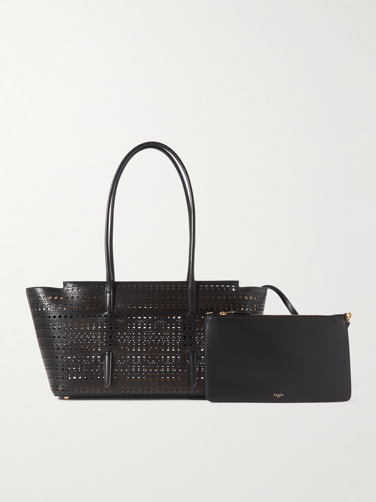 Alaïa Neo Mina 20 Perforated Top-handle Bag In Leather In Black