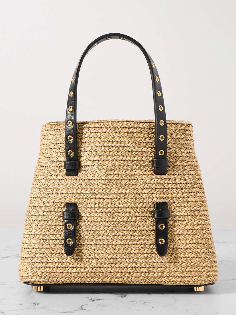 Alaïa Mina 16 Micro Eyelet-embellished Leather-trimmed Raffia Tote