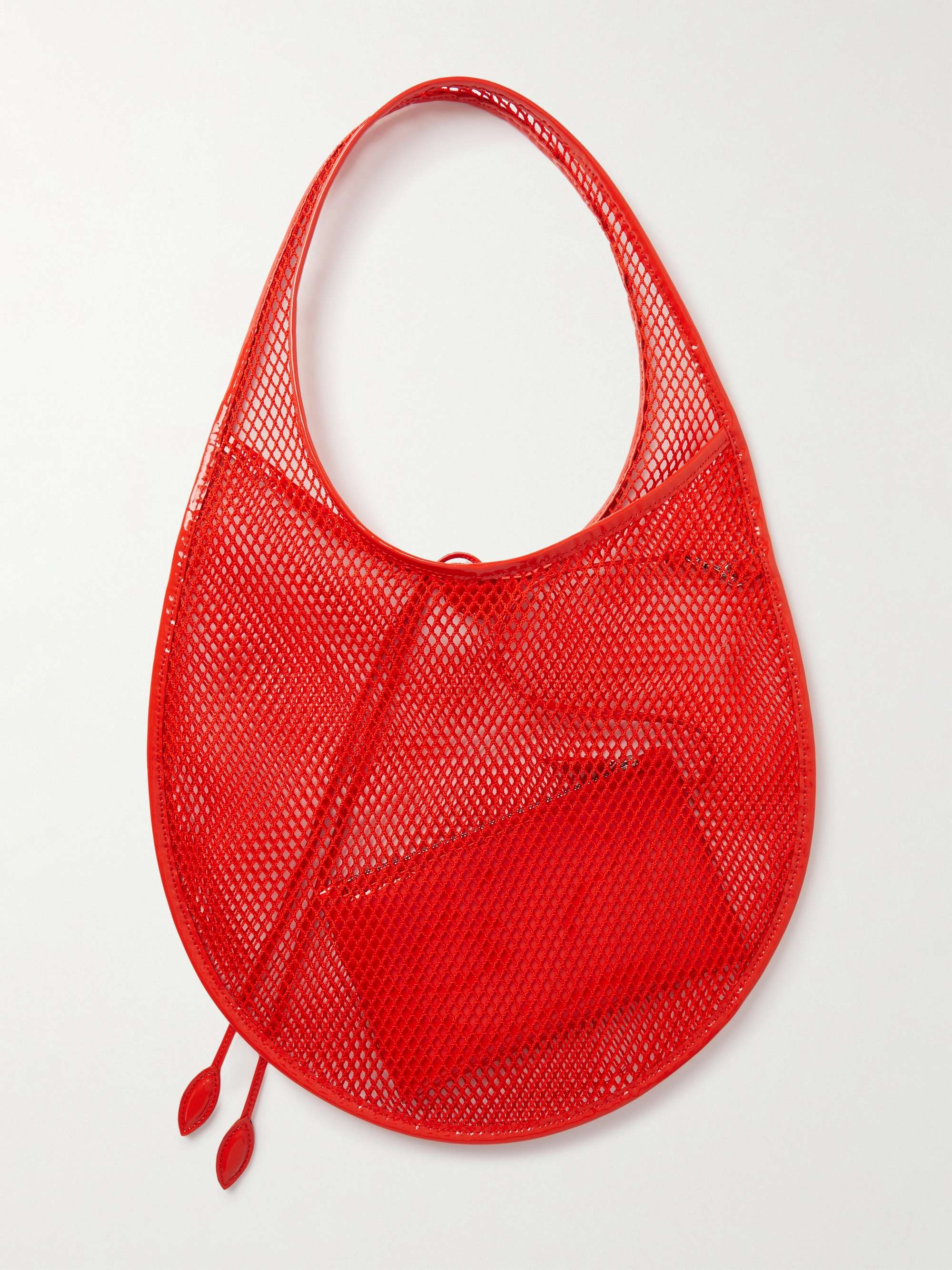 ALAÏA Patentleather trimmed mesh shoulder bag NETAPORTER