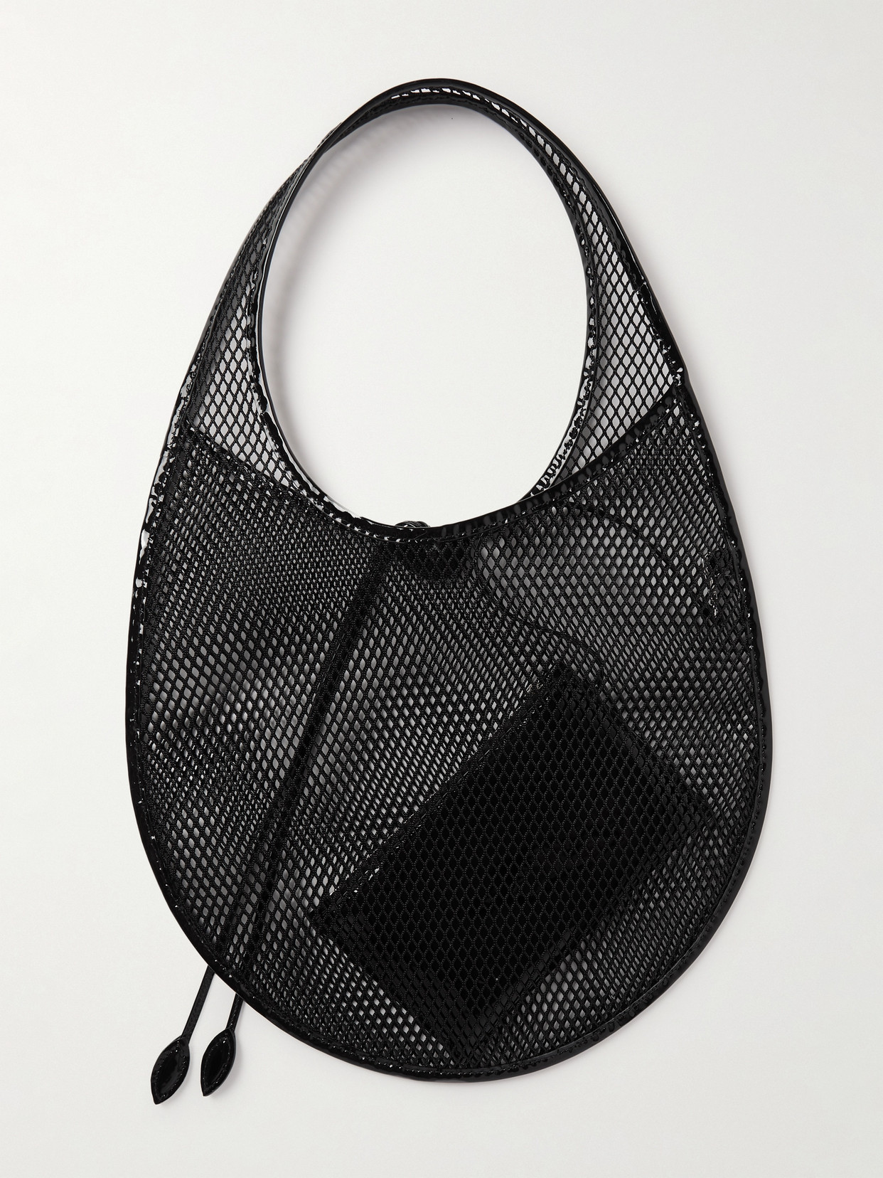 Alaïa Patent-leather Trimmed Mesh Shoulder Bag In Black