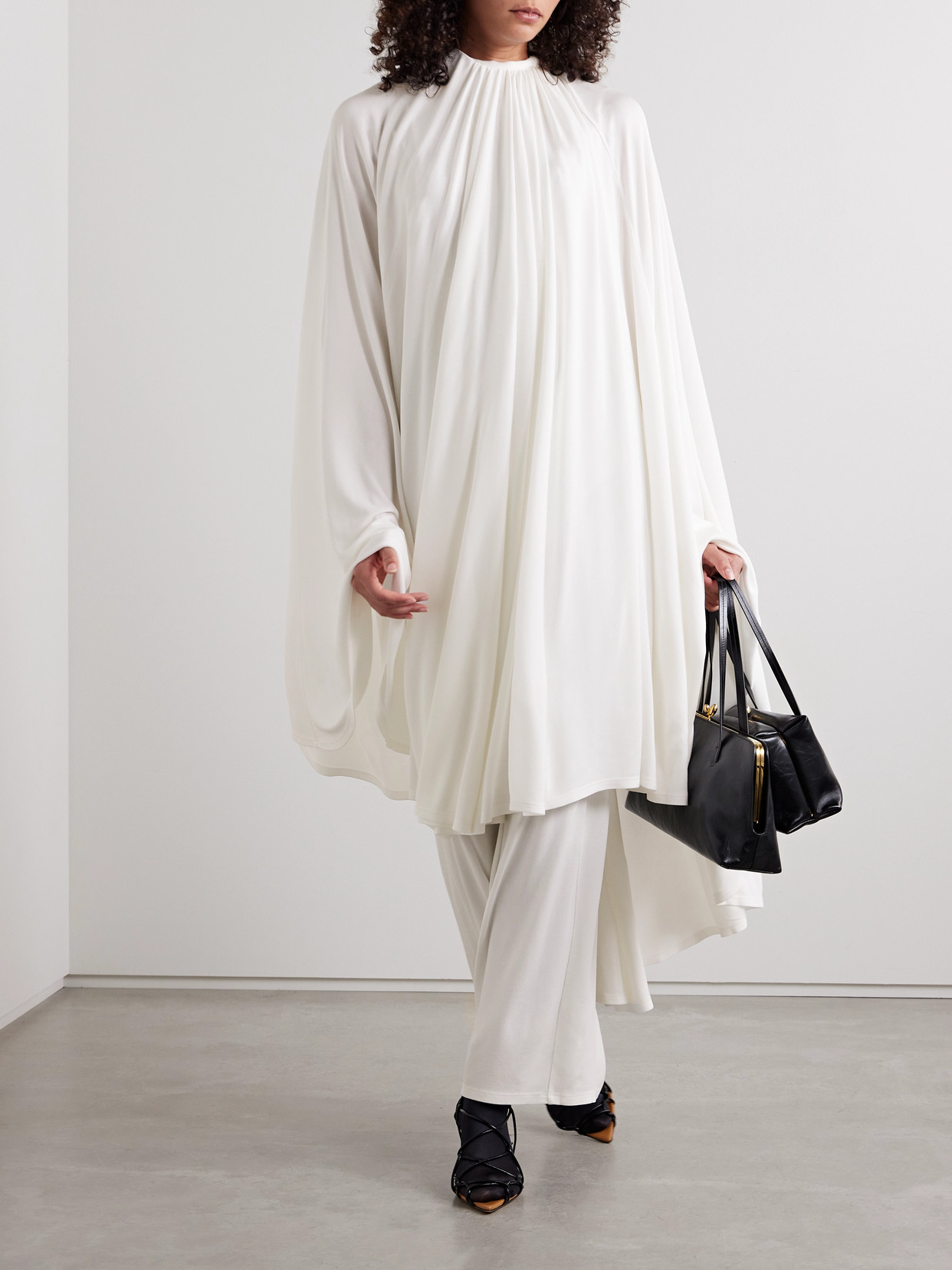 Marie Adam-leenaerdt Cape-effect Layered Gathered Crepe-jersey Maxi Dress In White