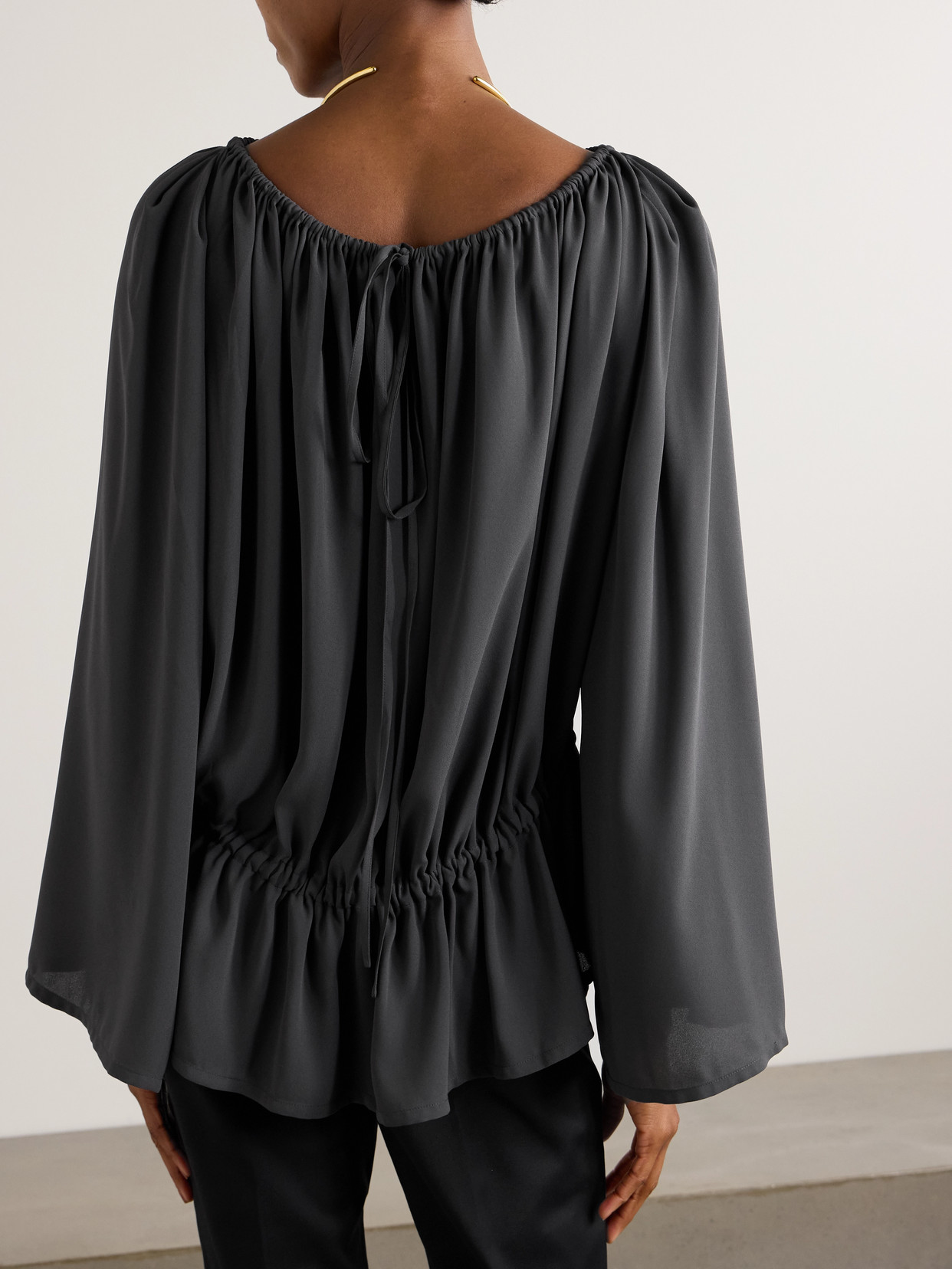 Marie Adam-leenaerdt Beach Cabine Ruched Crepe Top In Gray