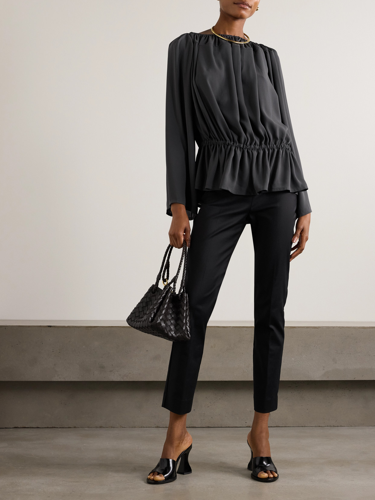 Marie Adam-leenaerdt Beach Cabine Ruched Crepe Top In Gray