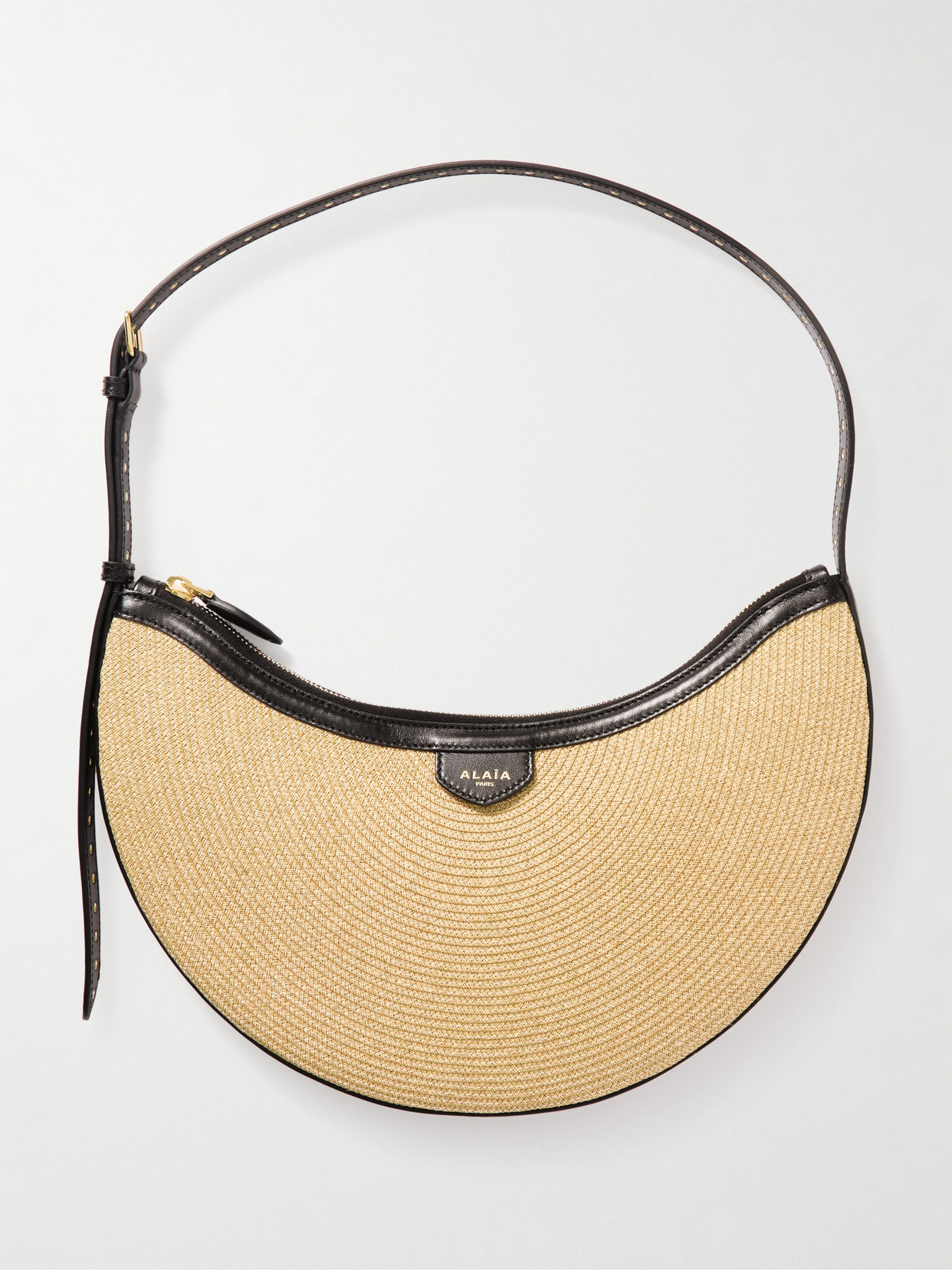 Alaïa Demi Leather-trimmed Raffia Shoulder Bag In Neutrals