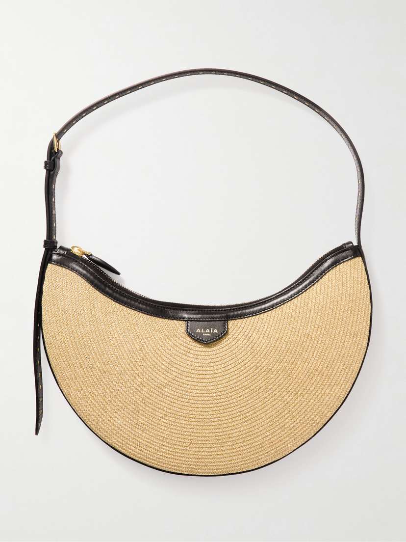 Alaïa Demi Leather-trimmed Raffia Shoulder Bag