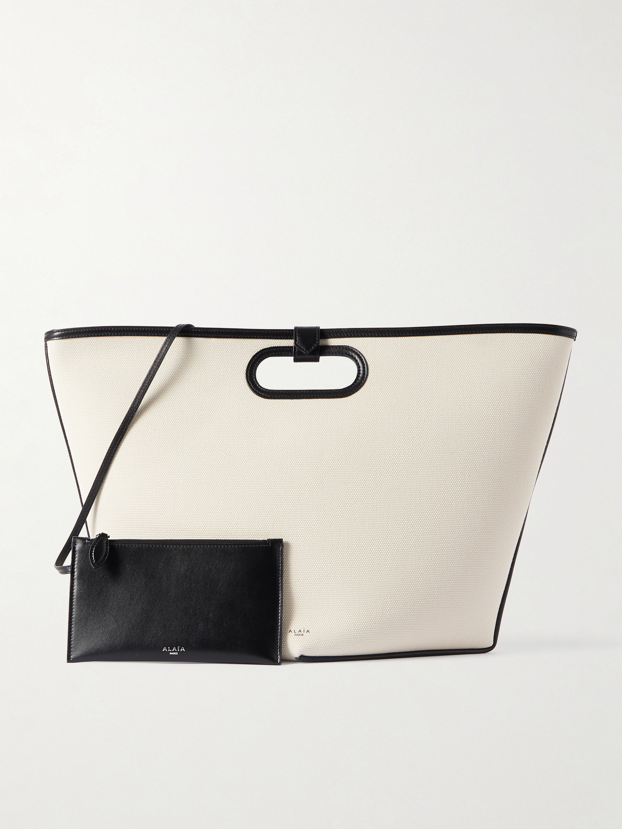 Alaïa Folded Large Leather-trimmed Canvas Tote Bag In Off-white