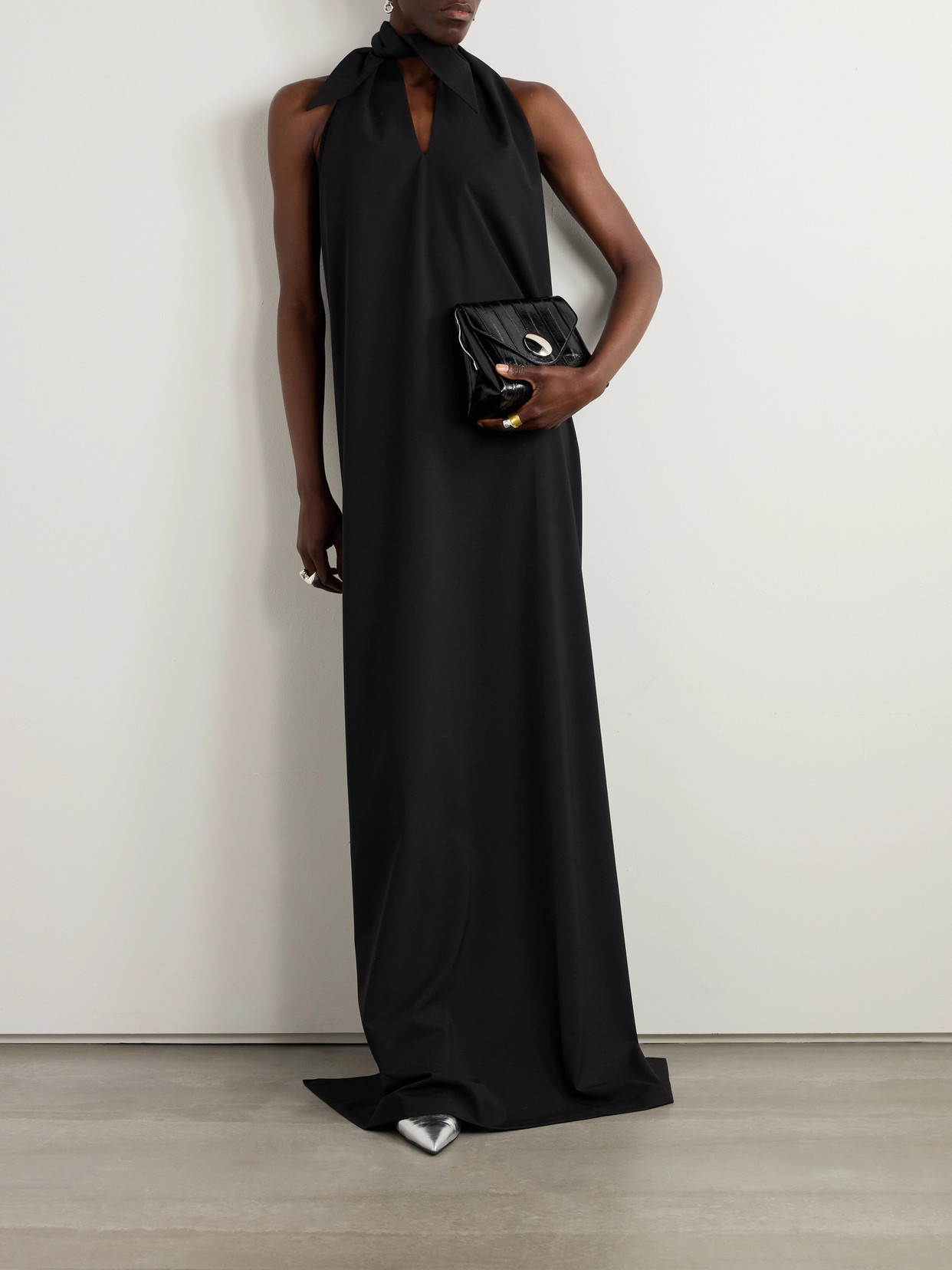 Marie Adam-leenaerdt Cutout Wool Halterneck Maxi Dress In Black