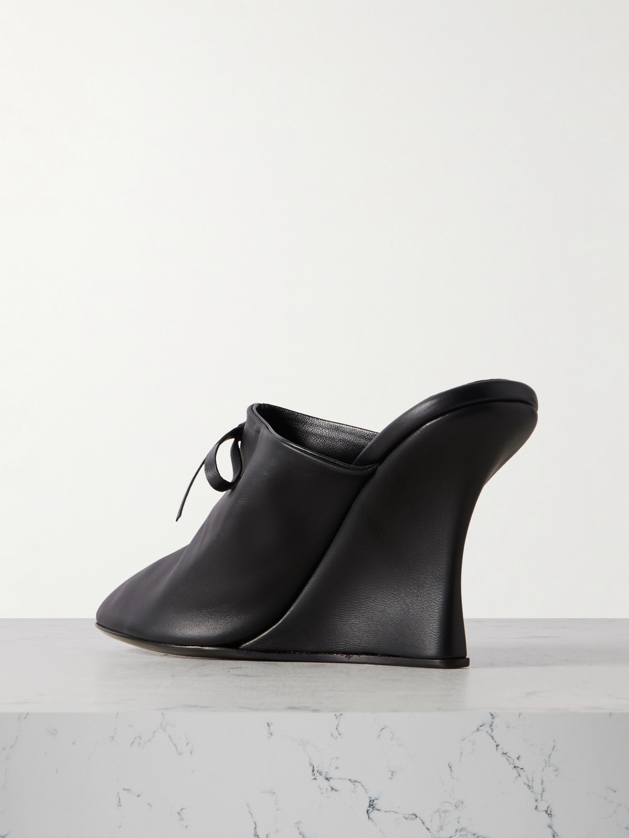 Marie Adam-leenaerdt Bow-embellished Leather Wedge Mules In Black