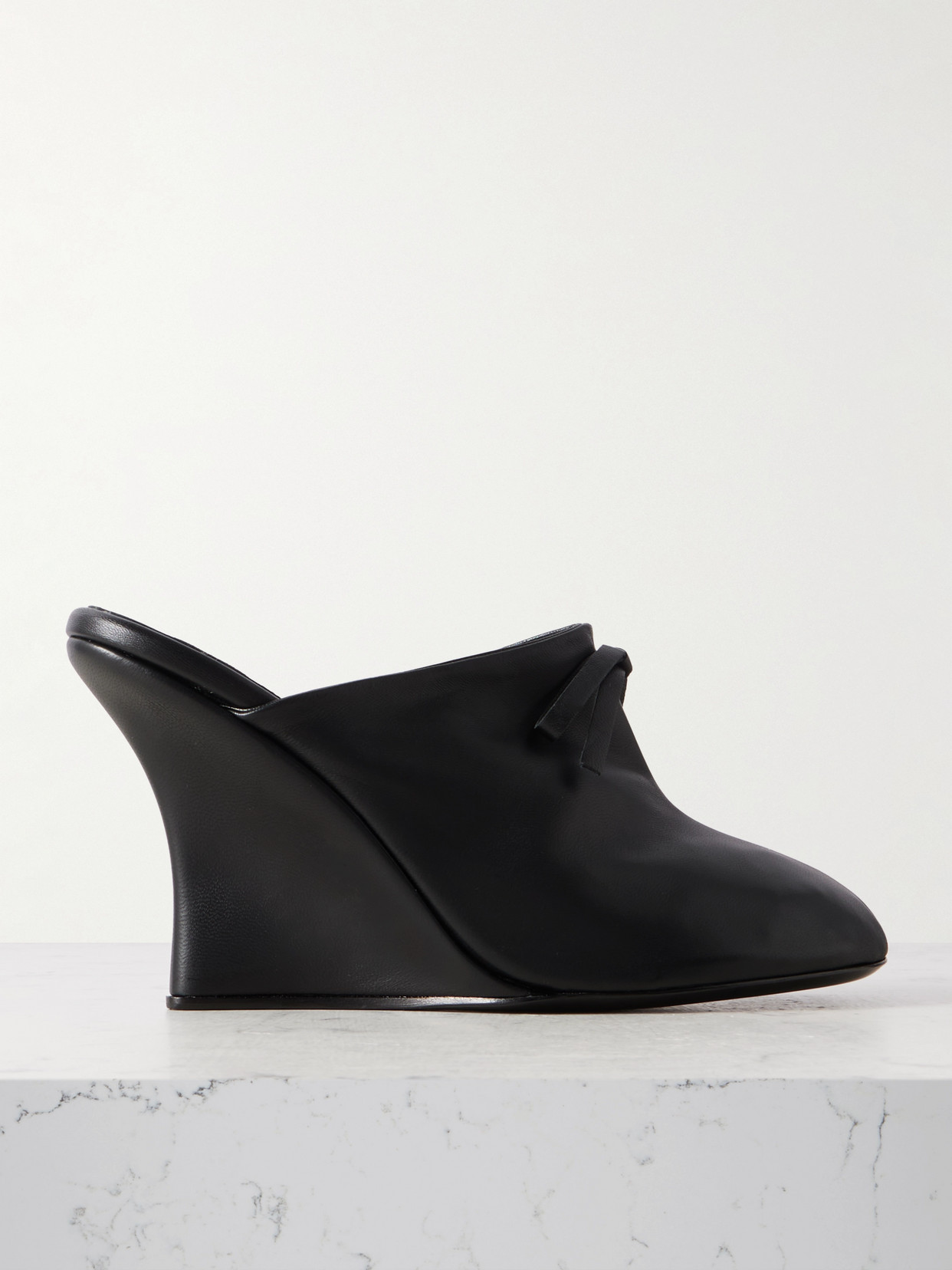 Marie Adam-leenaerdt Bow-embellished Leather Wedge Mules In Black