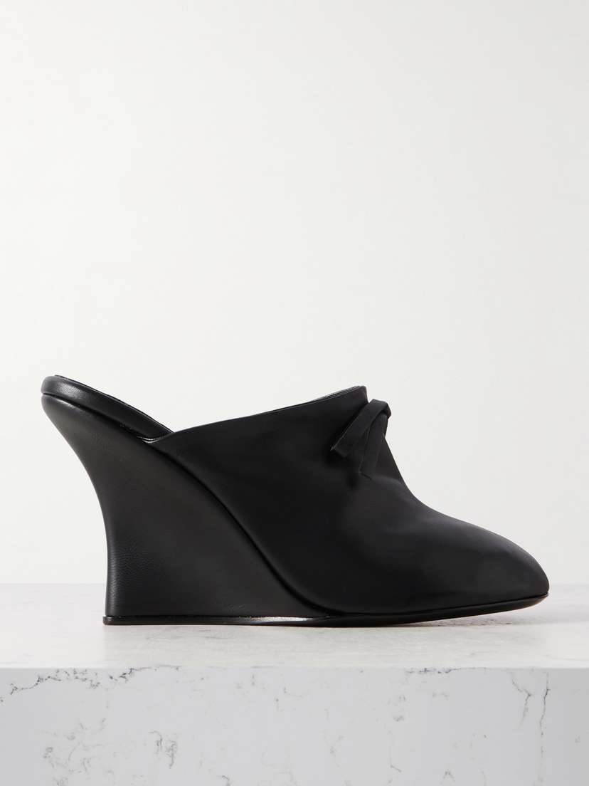 Marie Adam-Leenaerdt Bow-embellished Leather Wedge Mules
