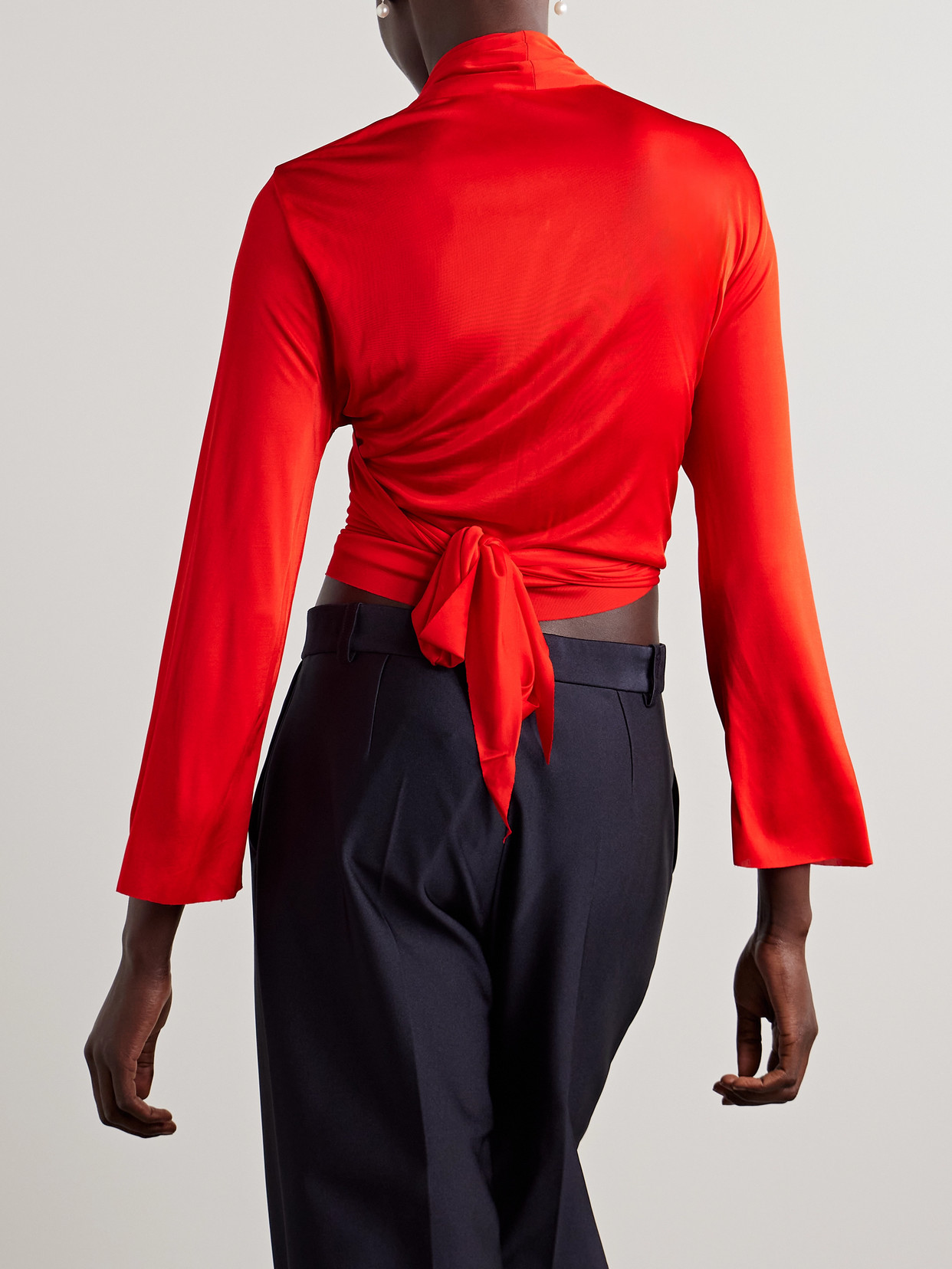 Marie Adam-leenaerdt Satin-jersey Wrap Top In Red