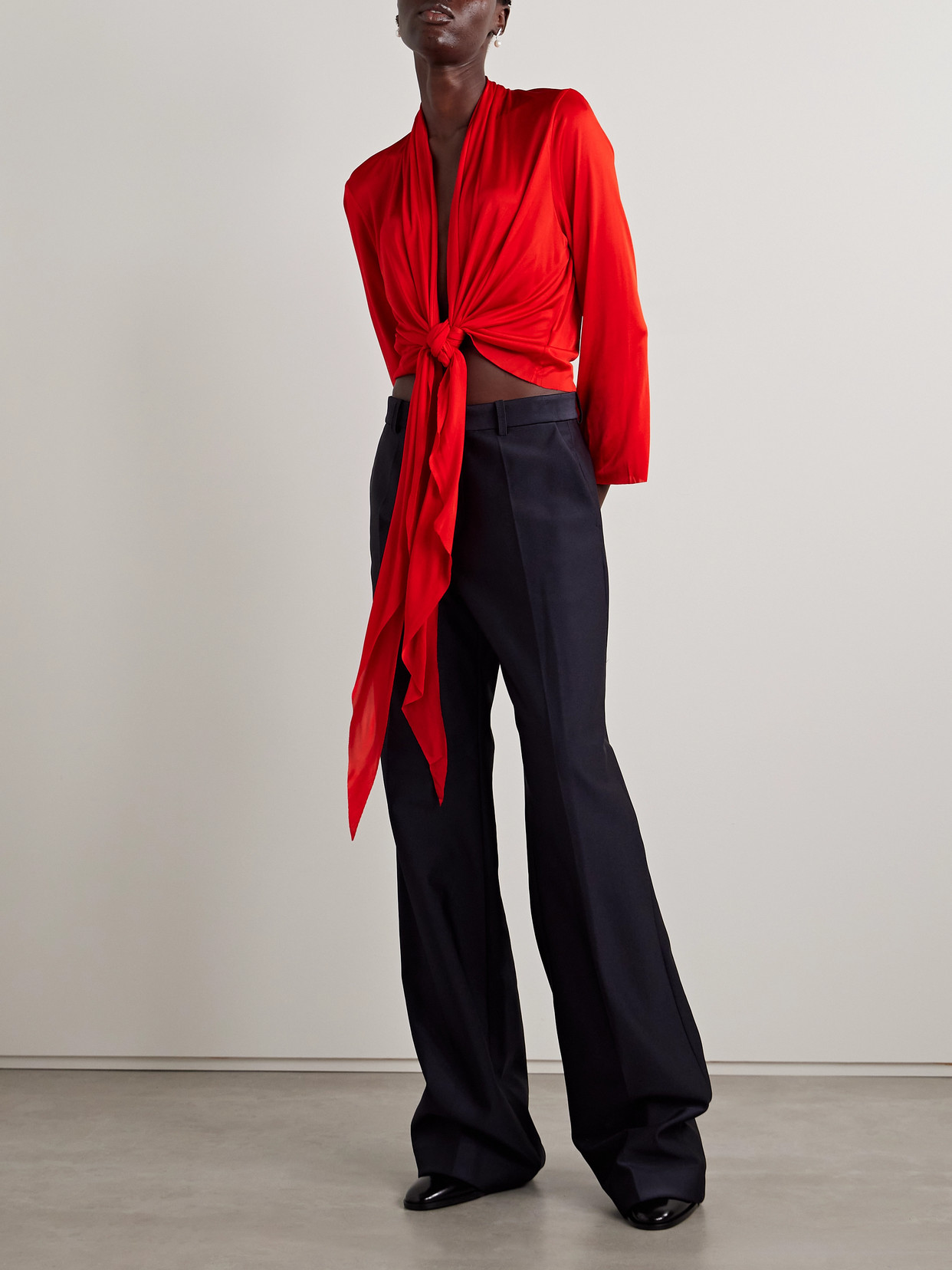 Marie Adam-leenaerdt Satin-jersey Wrap Top In Red
