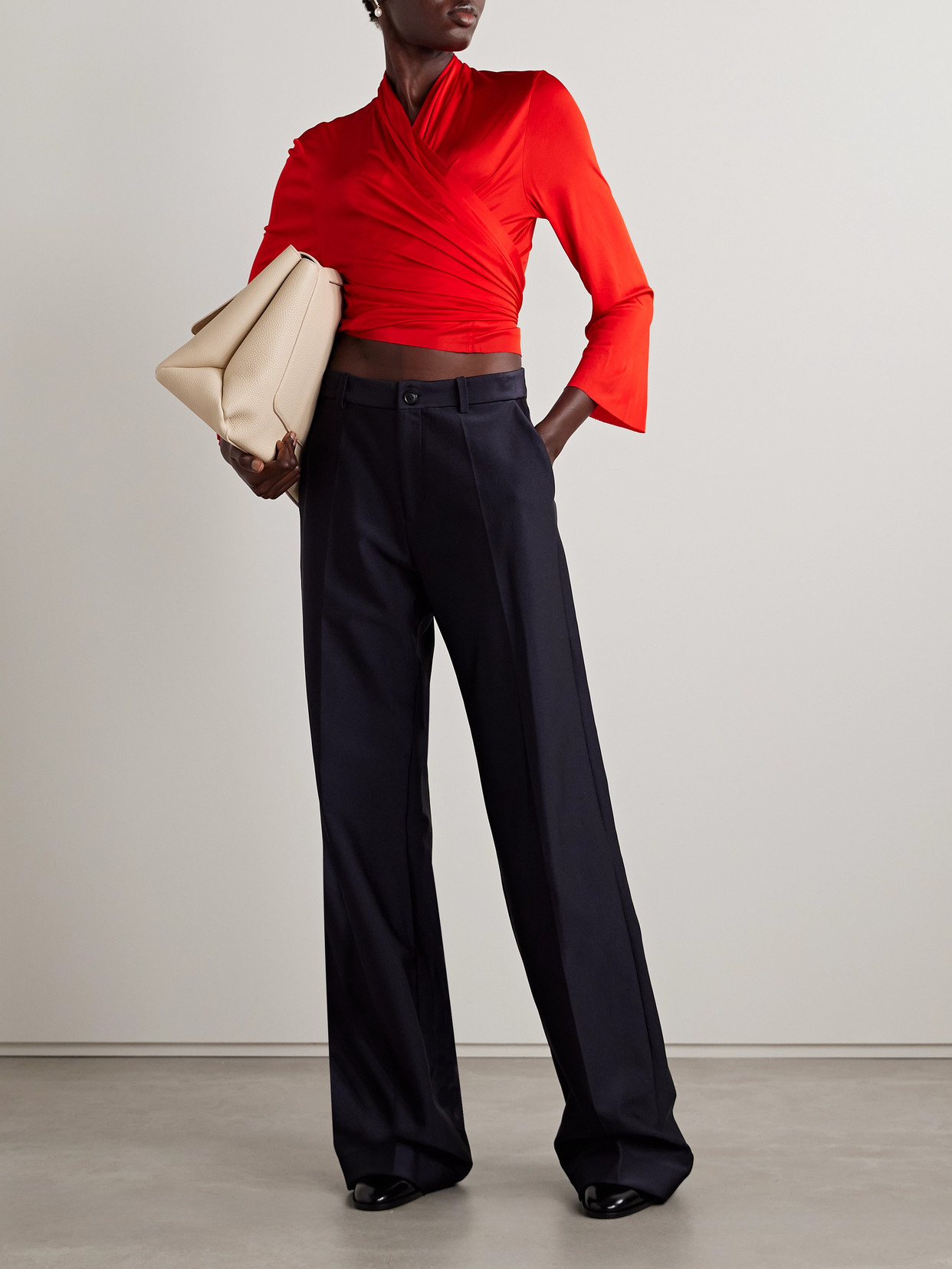 Marie Adam-leenaerdt Satin-jersey Wrap Top In Red