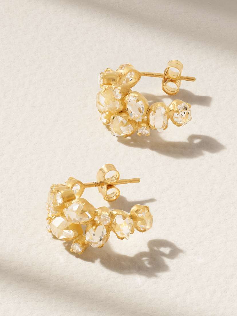 Pippa Small 18-karat Gold, Diamond And Herkimer Diamond Hoop Earrings