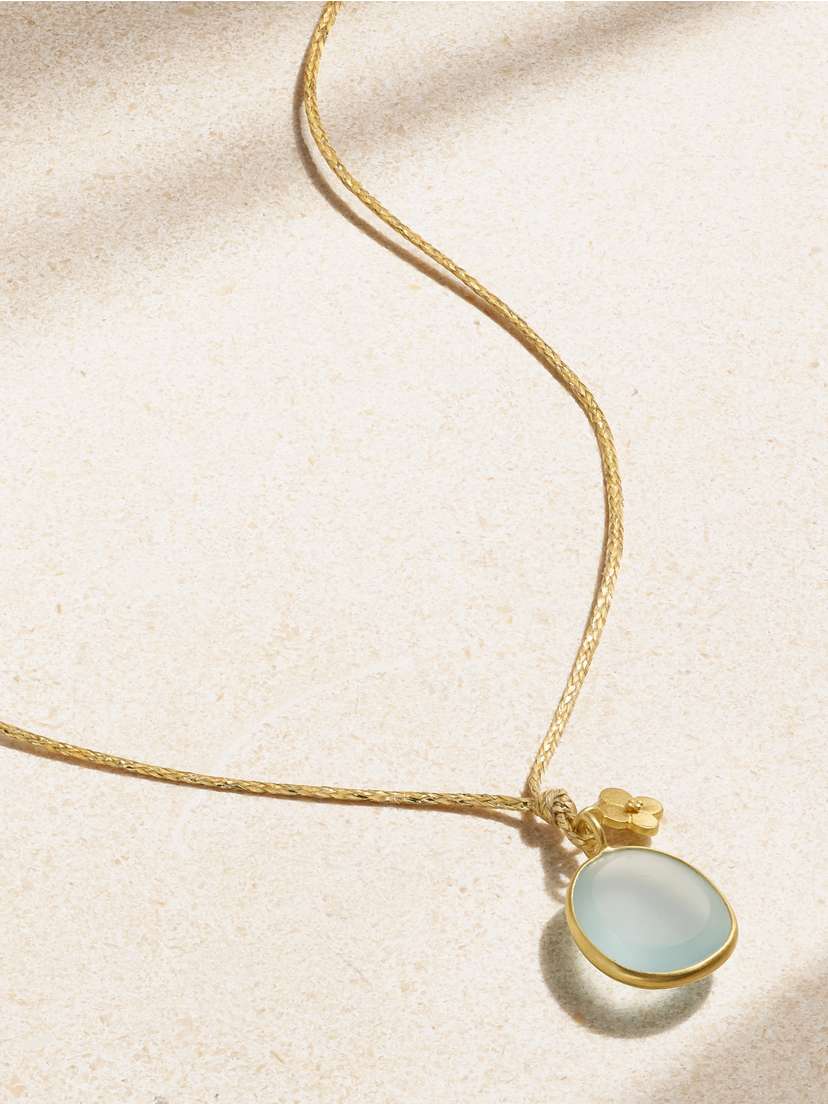 Pippa Small 18-karat Gold, Cord And Aquamarine Necklace