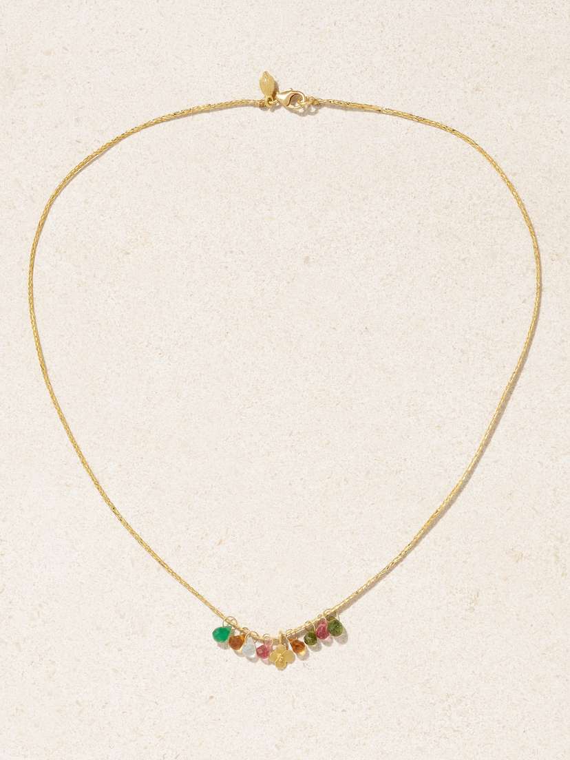 Pippa Small 18-karat Gold, Tourmaline And Cord Necklace
