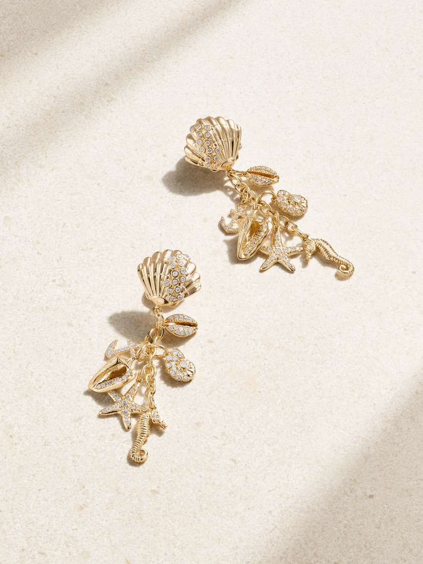 Sydney Evan Sea Life 14-karat Gold Diamond Earrings
