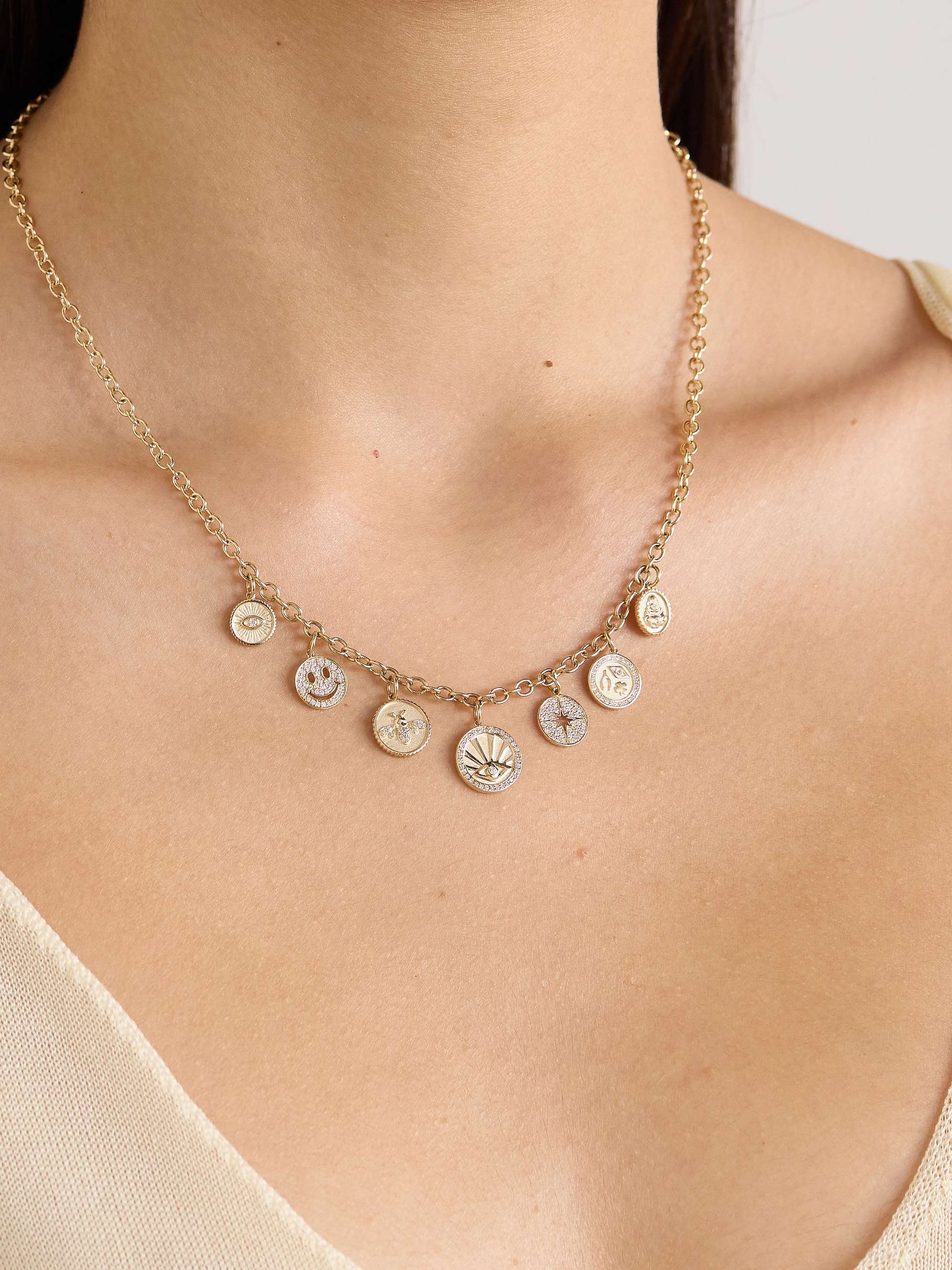 SYDNEY EVAN Medallions 14-karat gold diamond necklace