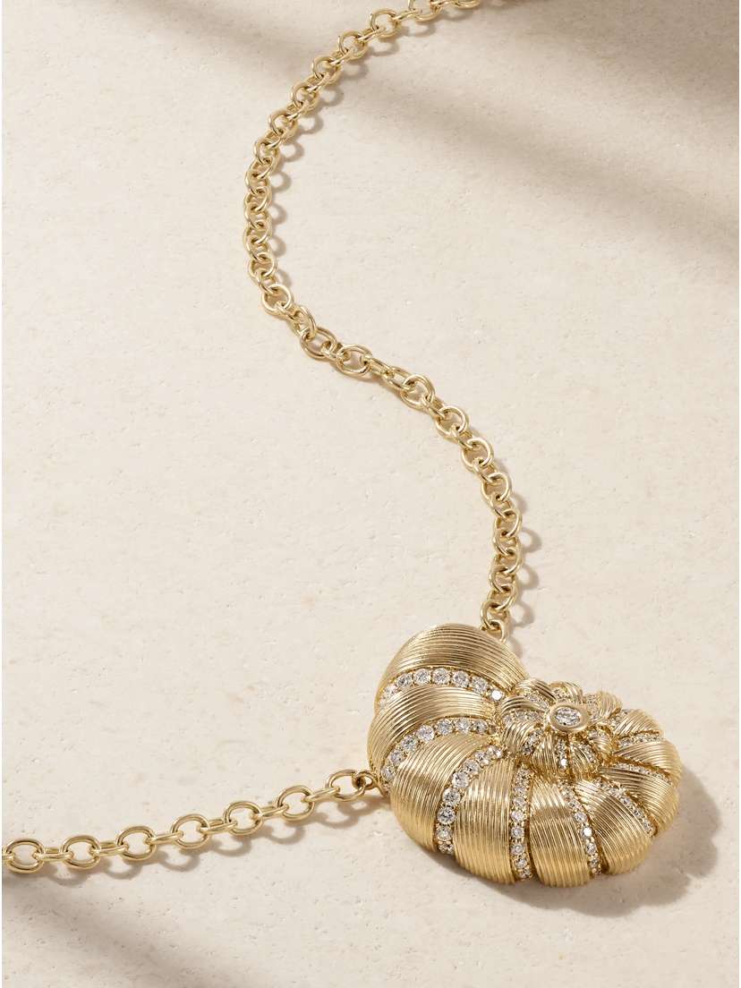 Sydney Evan Fluted Nautilus 18-karat Gold Diamond Necklace