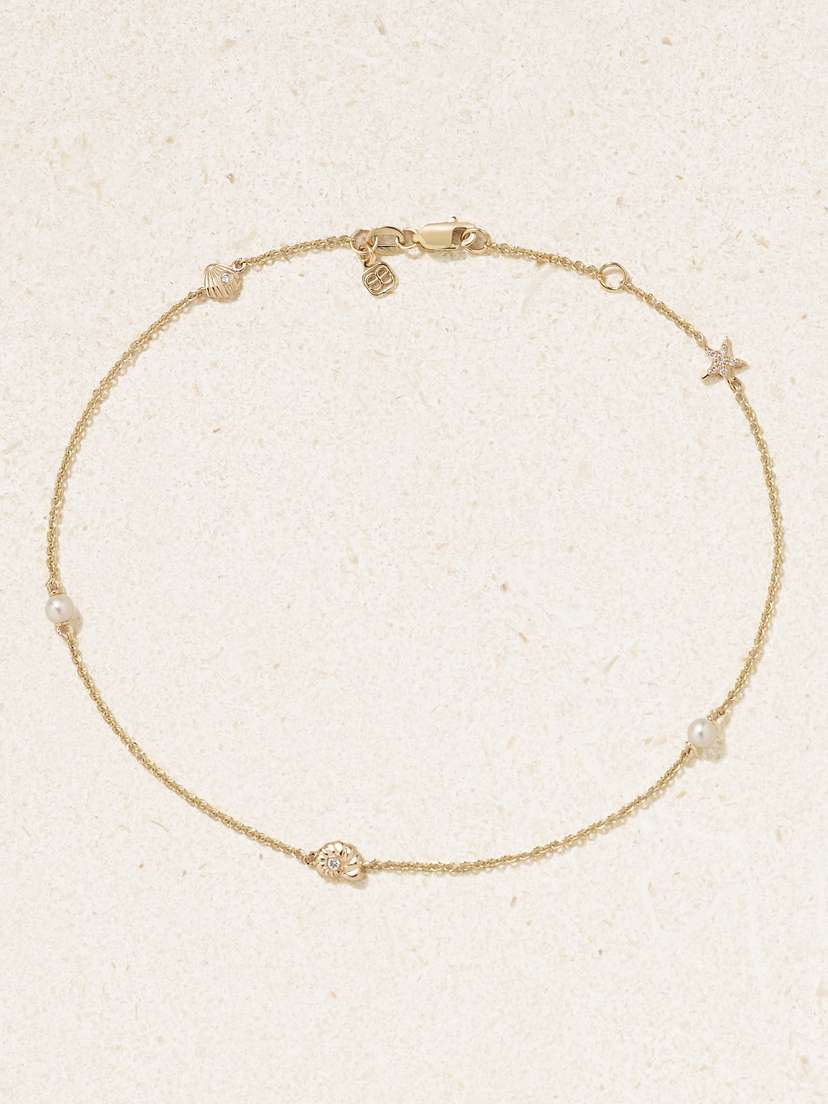 Sydney Evan Seashell 14-karat , Diamond And Pearl Anklet