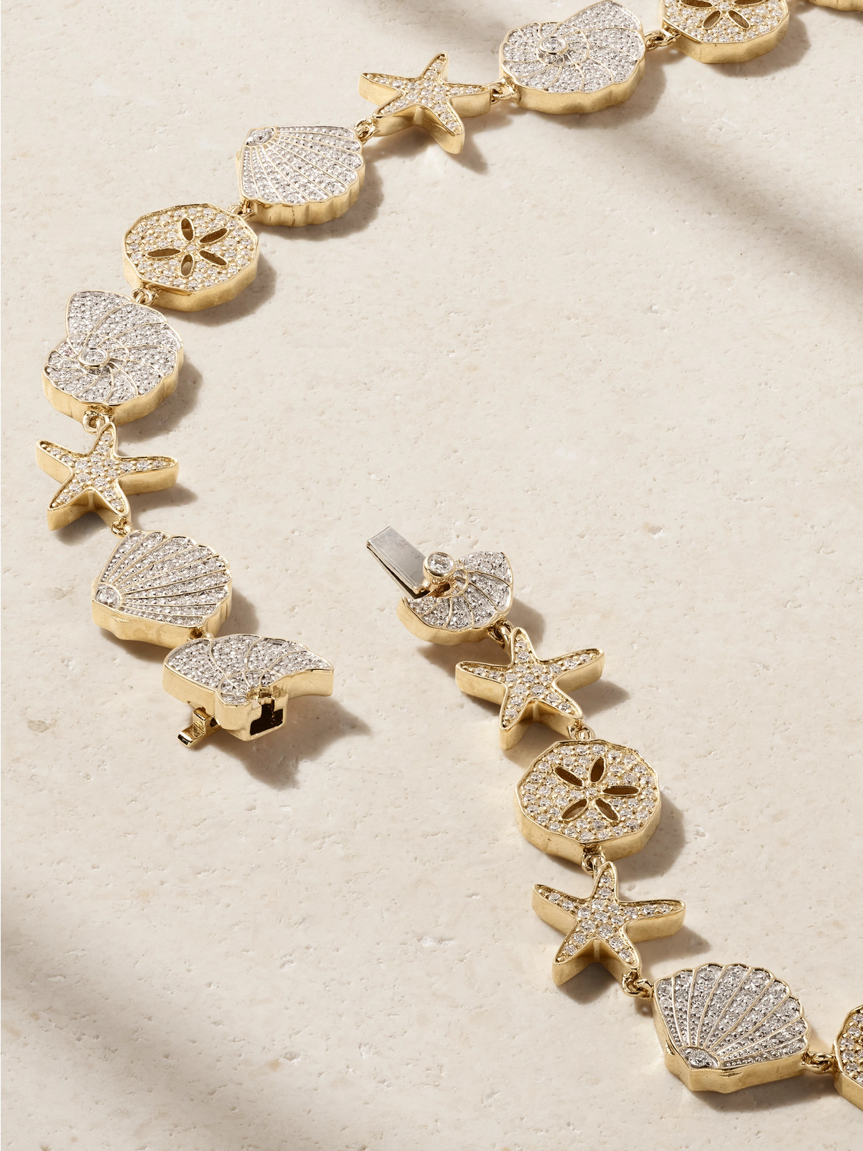 Sydney Evan Sea Life 18-karat Yellow And White Gold Diamond Necklace In Gold
