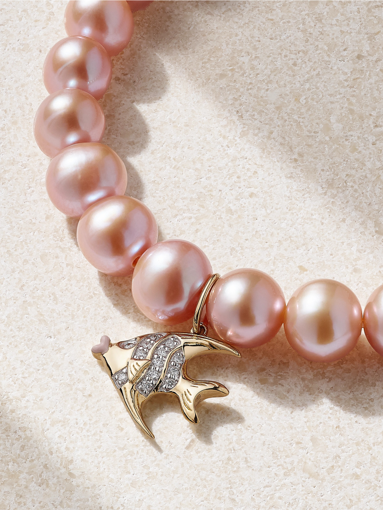 SYDNEY EVAN ANGEL FISH 14-KARAT GOLD, ENAMEL PEARL AND DIAMOND BRACELET