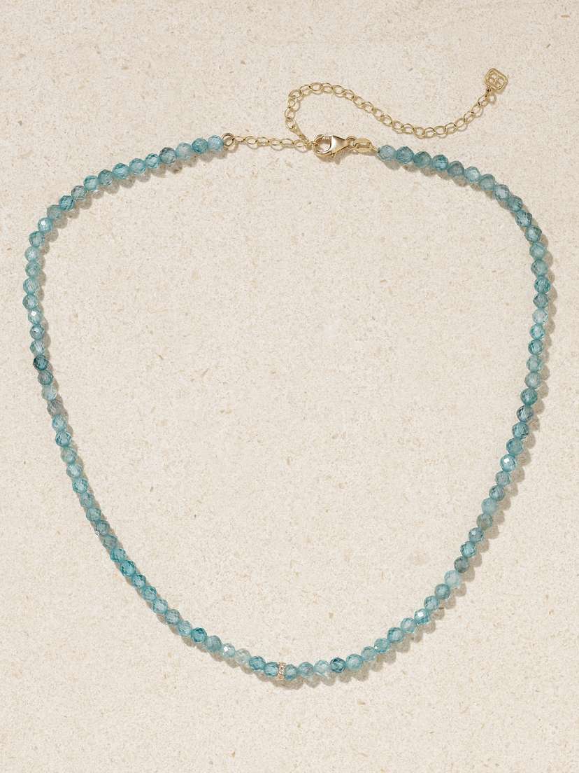 Sydney Evan 14-karat Gold, Aquamarine And Diamond Necklace