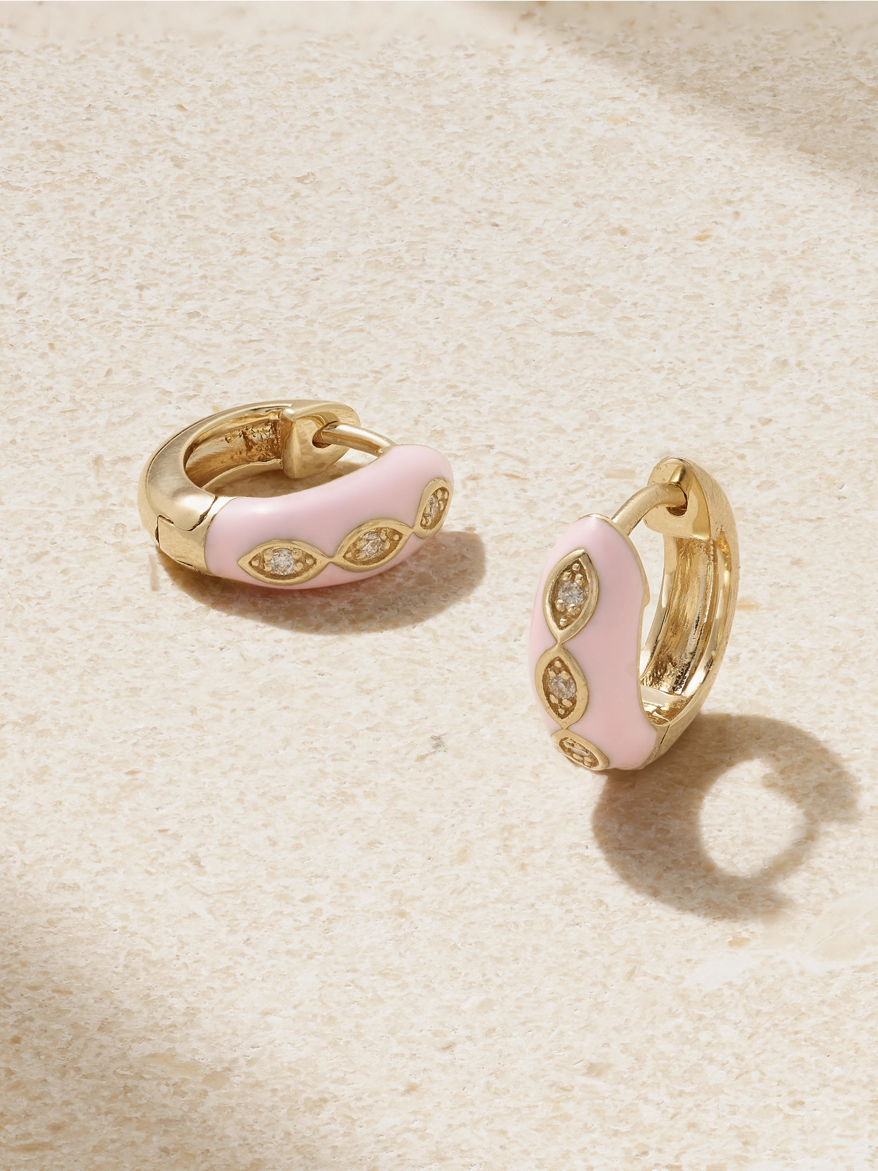 Sydney Evan - 14-karat Gold, Enamel And Diamond Hoop Earrings - One size