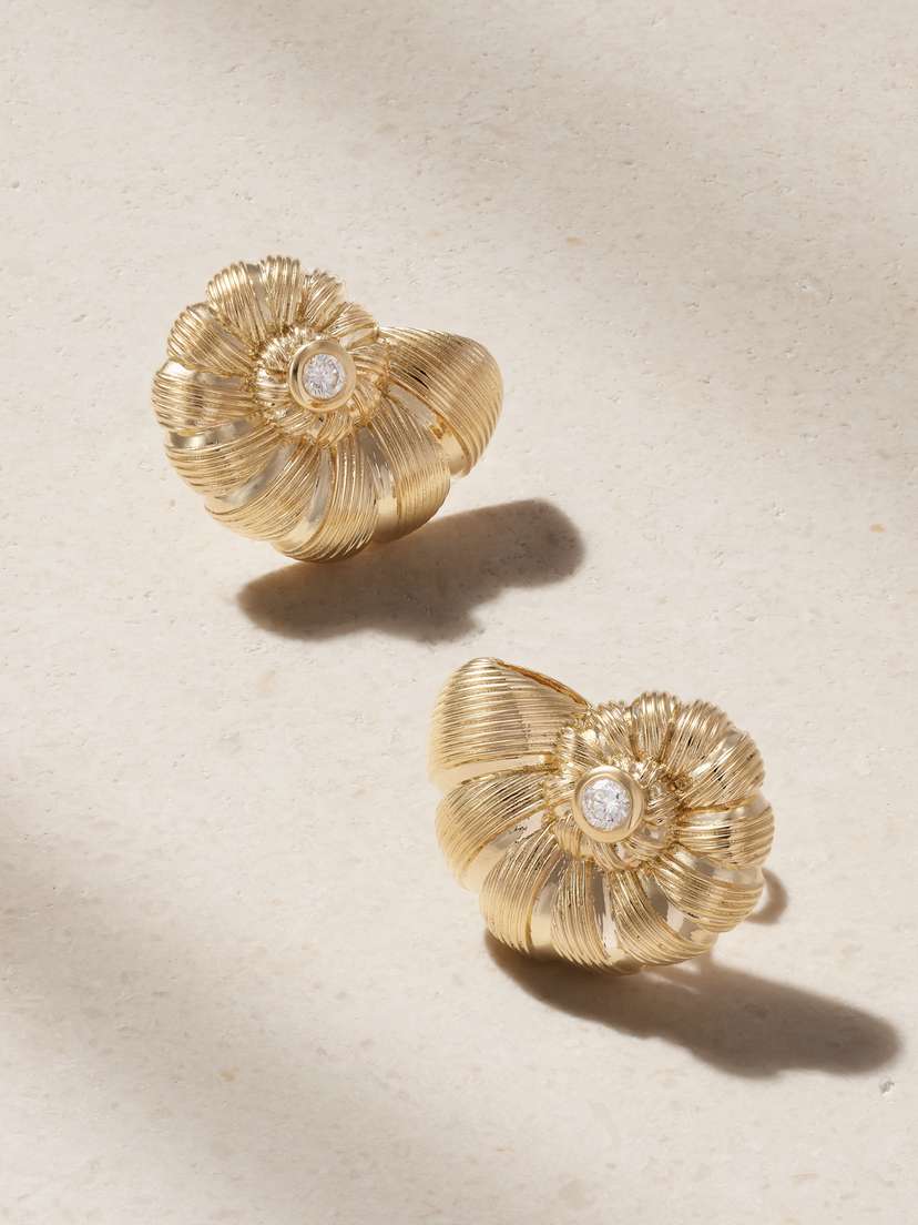 Sydney Evan Large Nautilus Shell 14-karat Gold Diamond Earrings