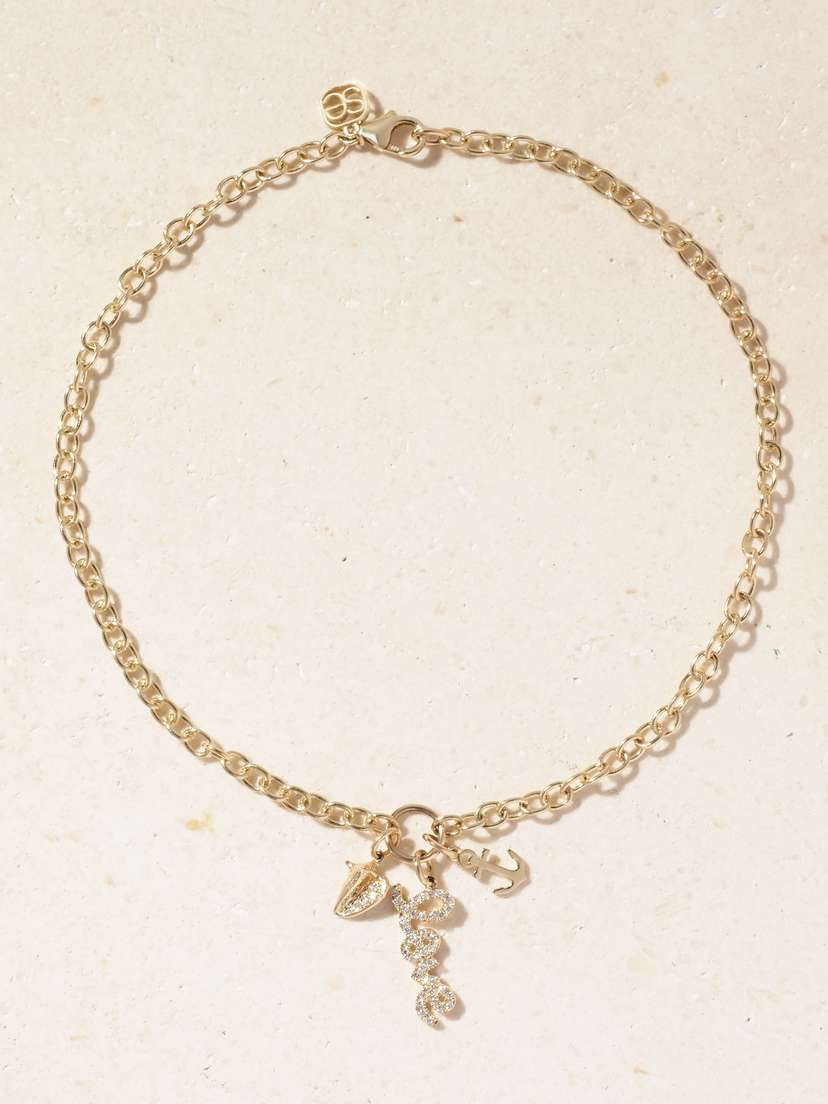Sydney Evan Sea Life 14-karat Gold Diamond Anklet