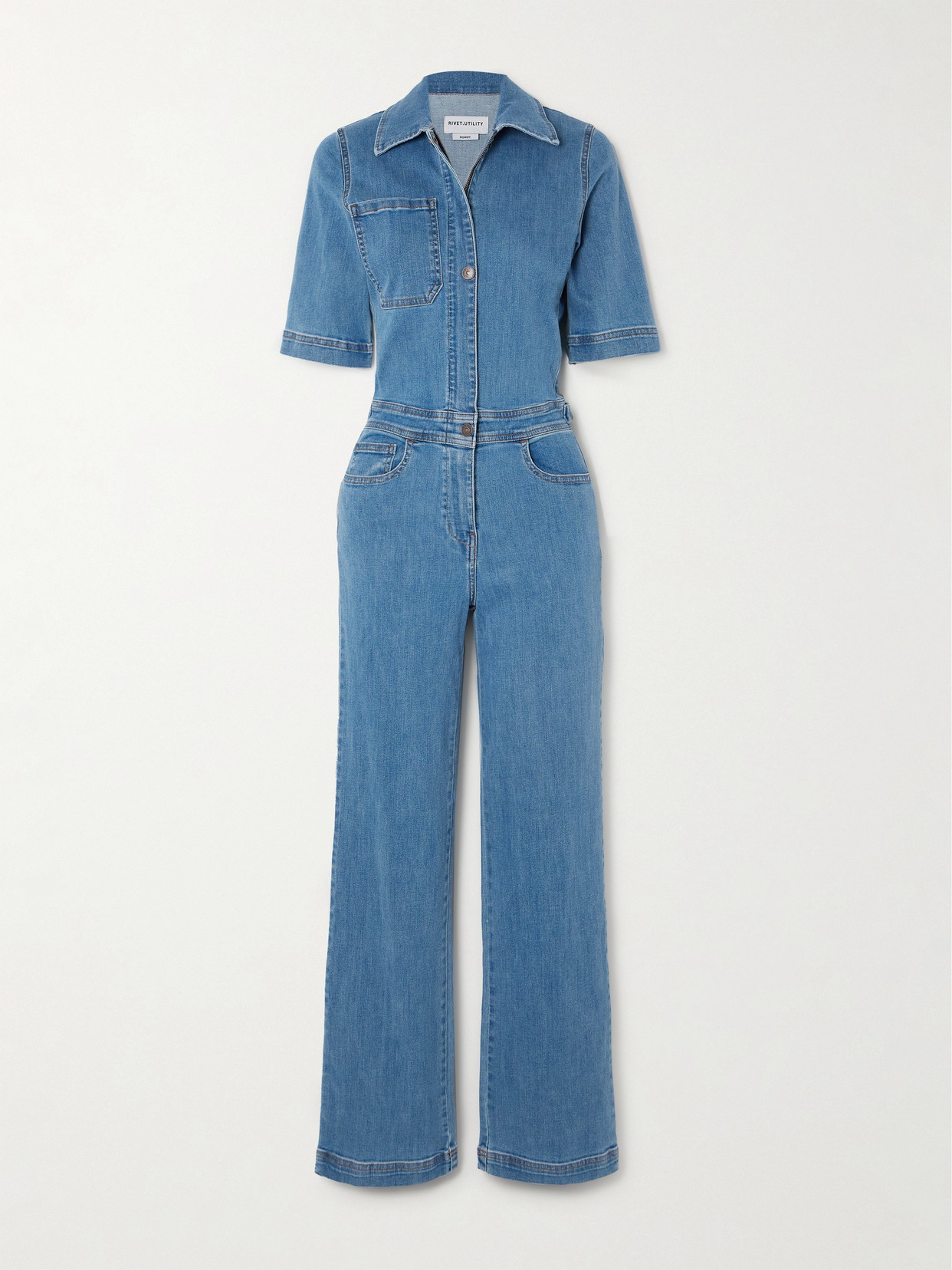 Rivet Utility Rowdy Stretch-denim Jumpsuit In Blue