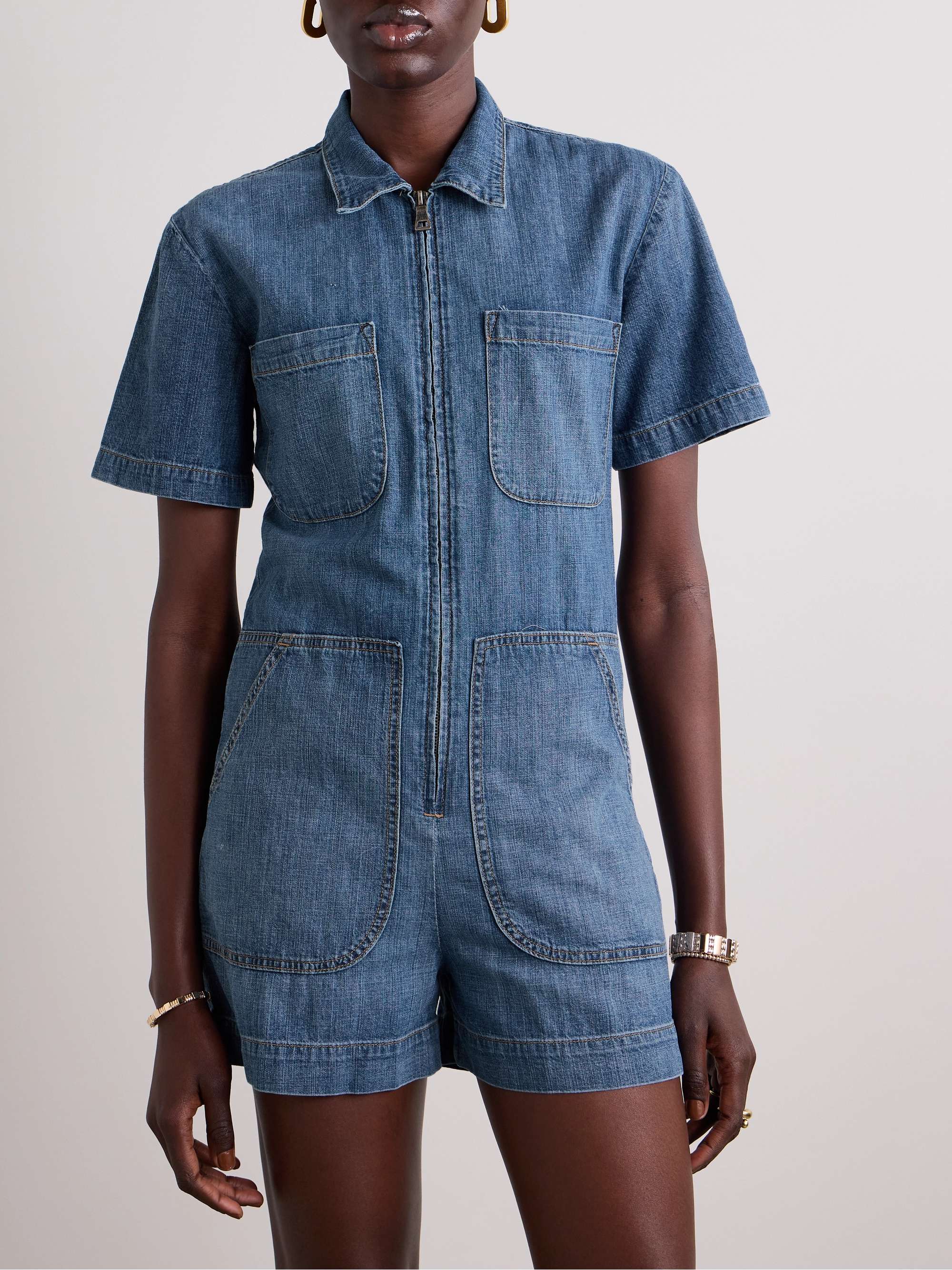 RIVET UTILITY + NET SUSTAIN Runaround linen playsuit