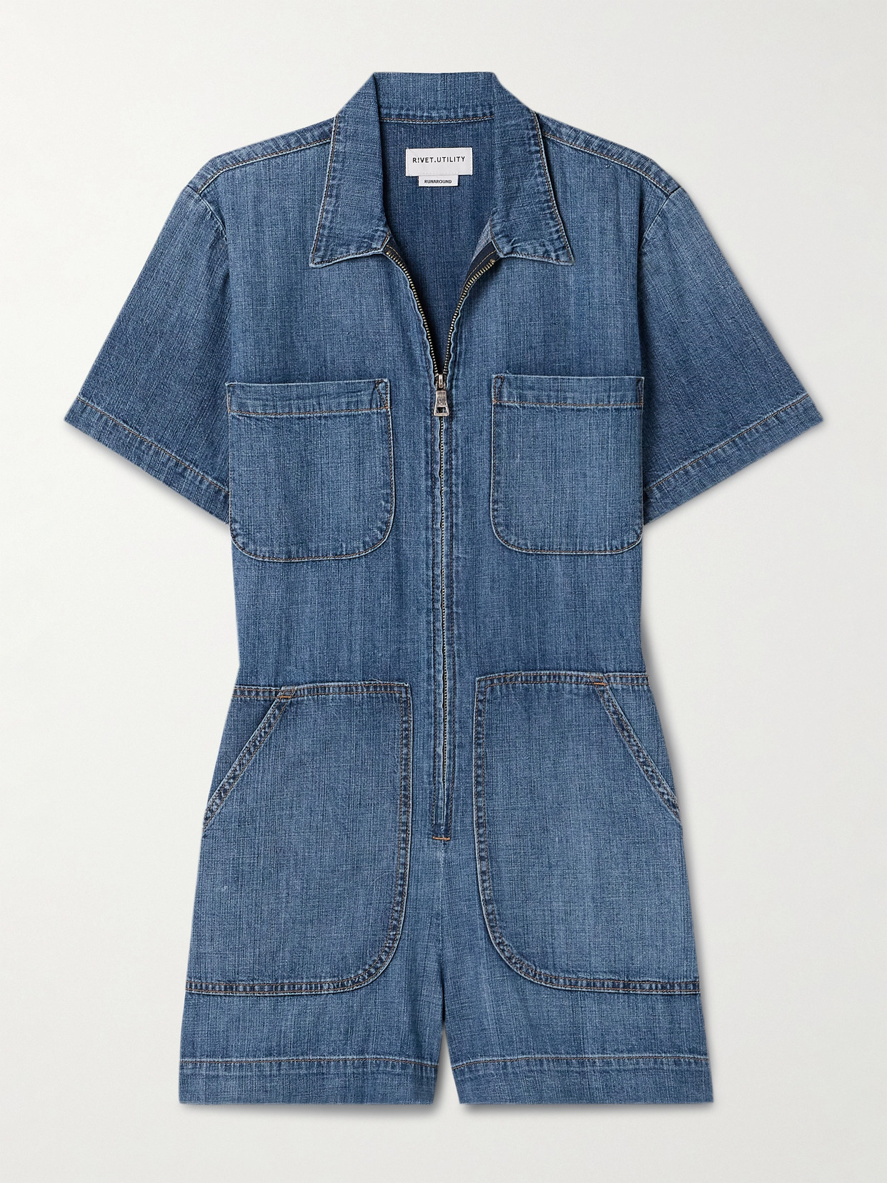 Rivet Utility Runaround Denim Playsuit In Blue