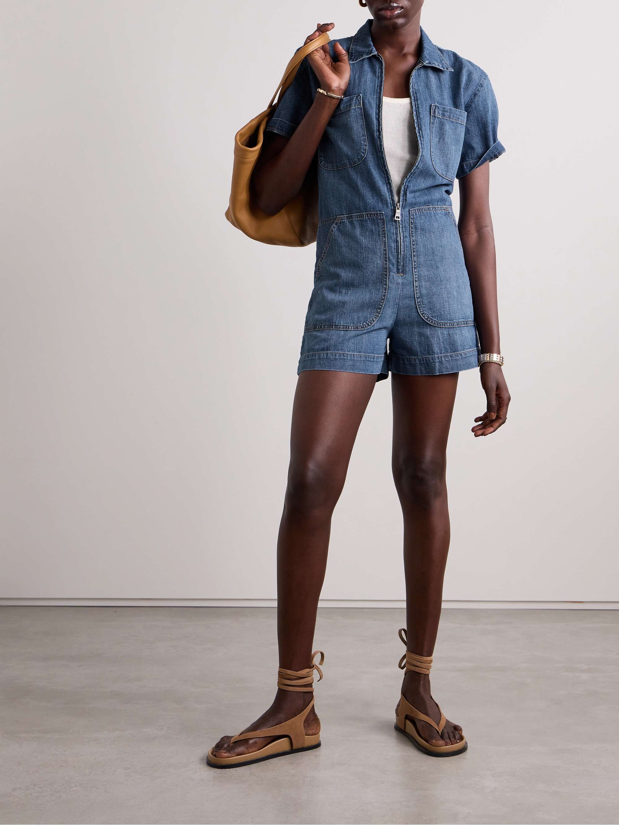 RIVET UTILITY + NET SUSTAIN Runaround linen playsuit